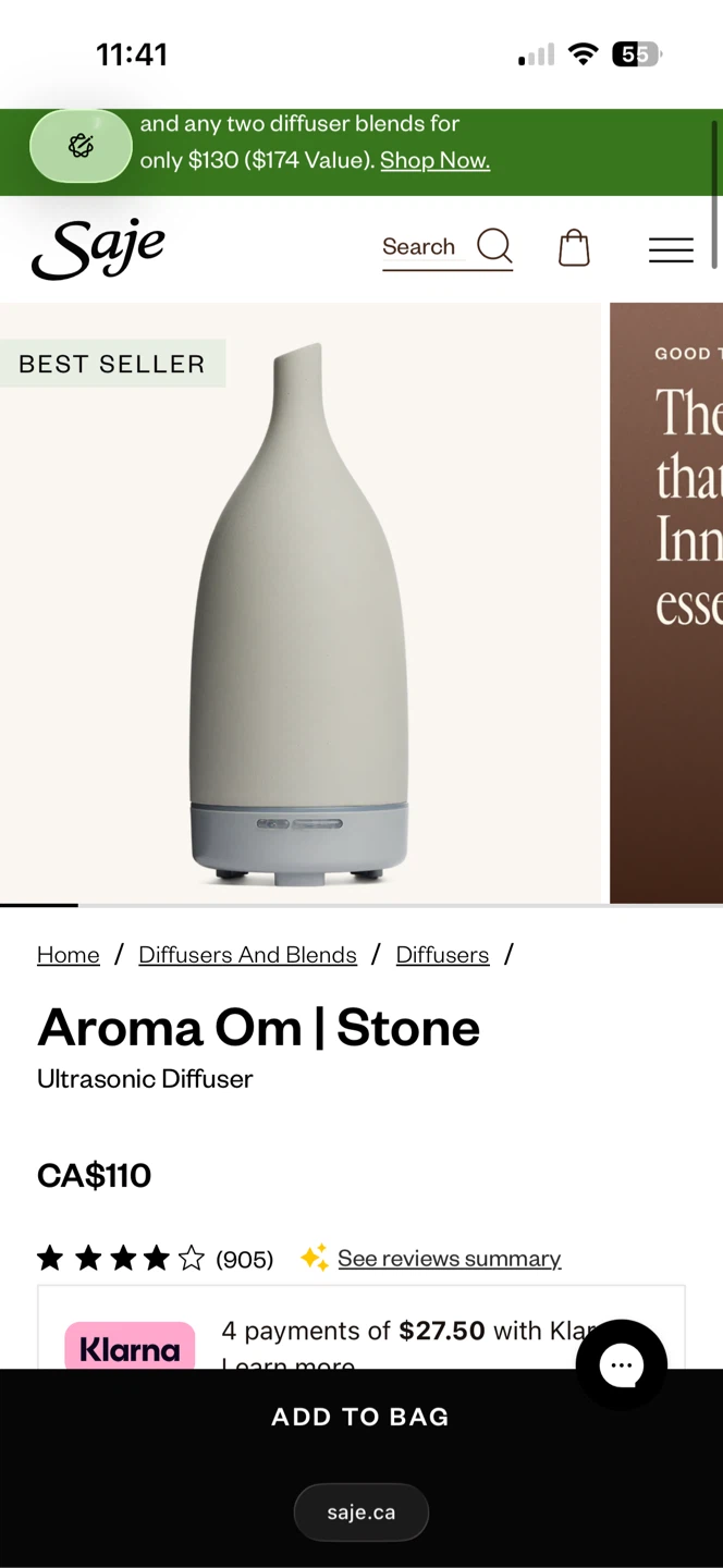 Saje Aroma Om Ultrasonic Diffuser - Stone - photo 5