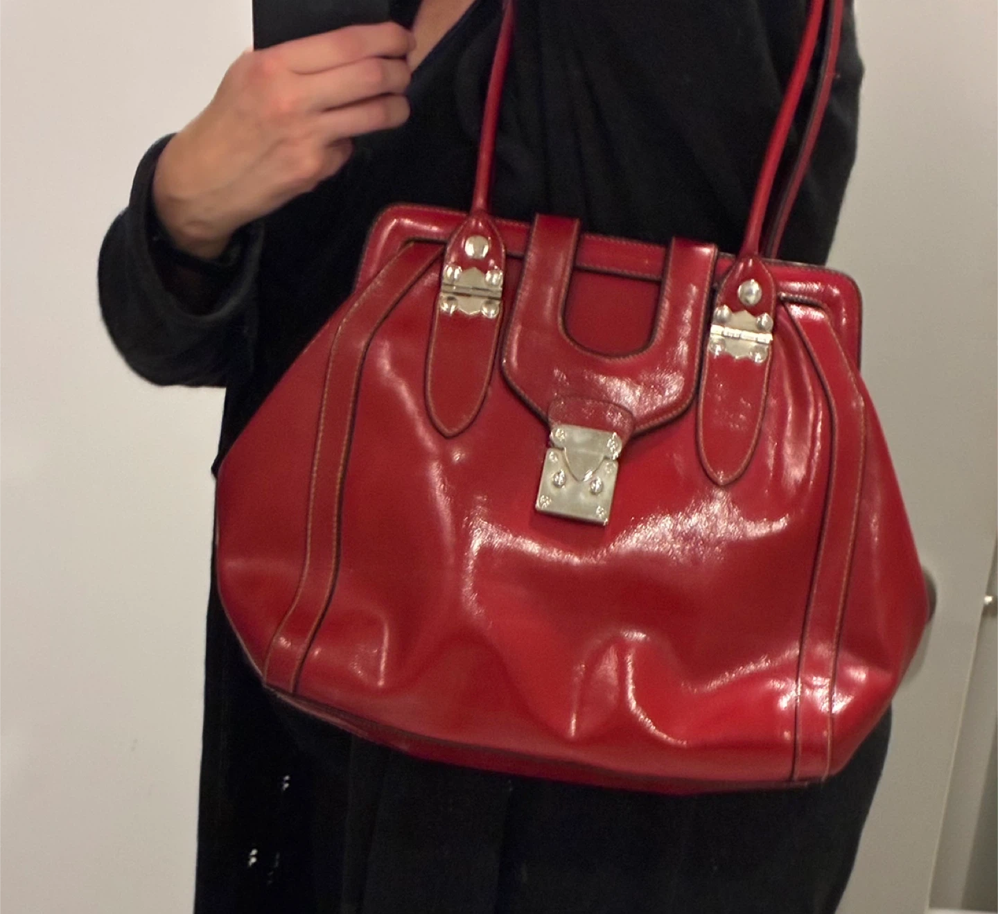 Red Patent PVC Top-Handle Handbag