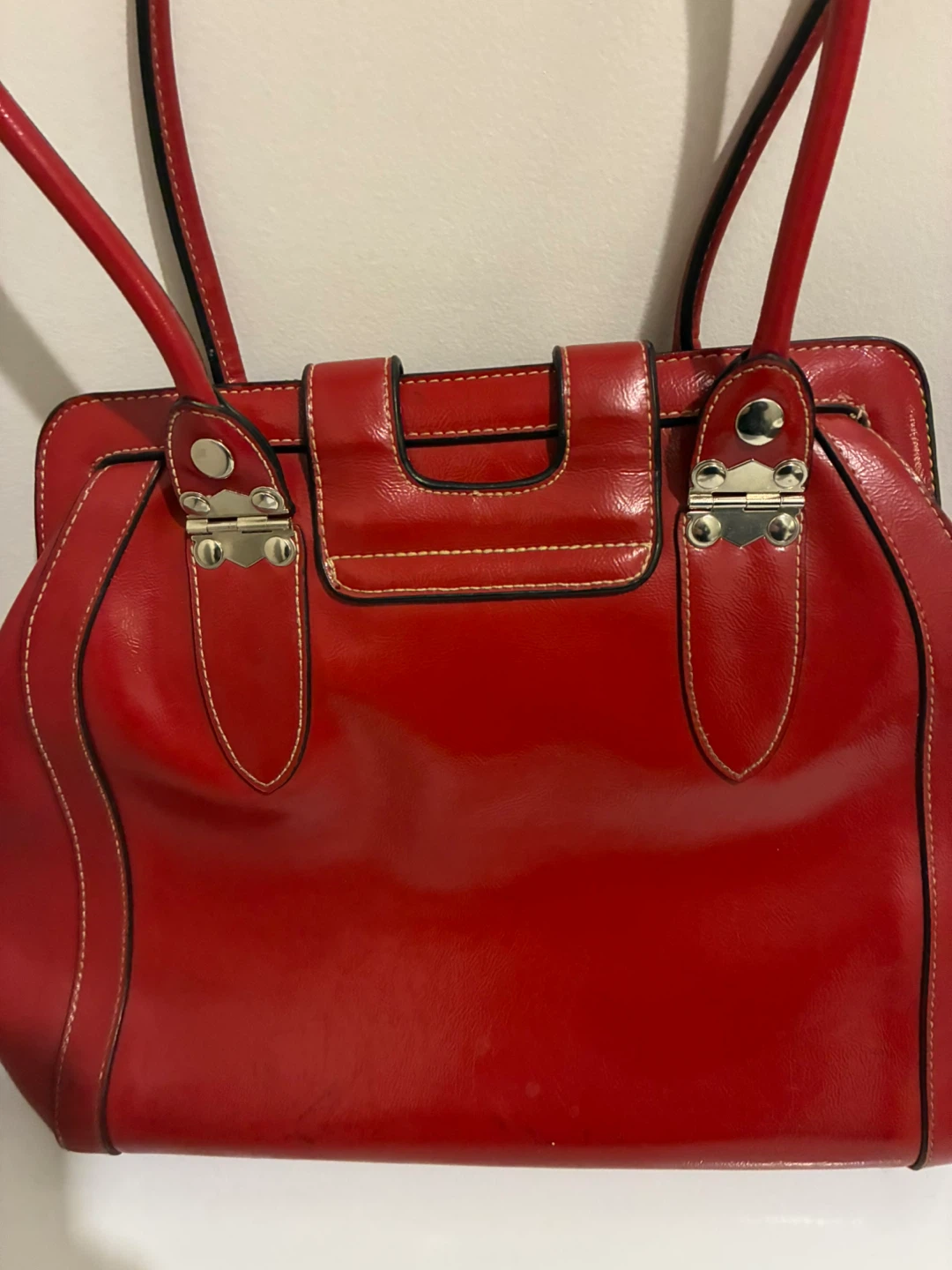Red Patent PVC Top-Handle Handbag - photo 3