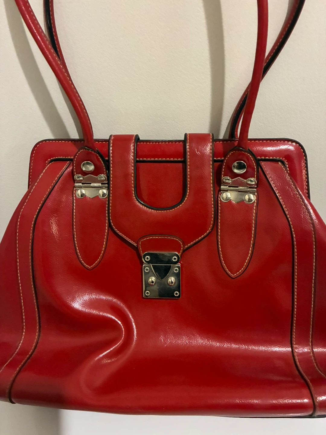 Red Patent PVC Top-Handle Handbag - photo 2