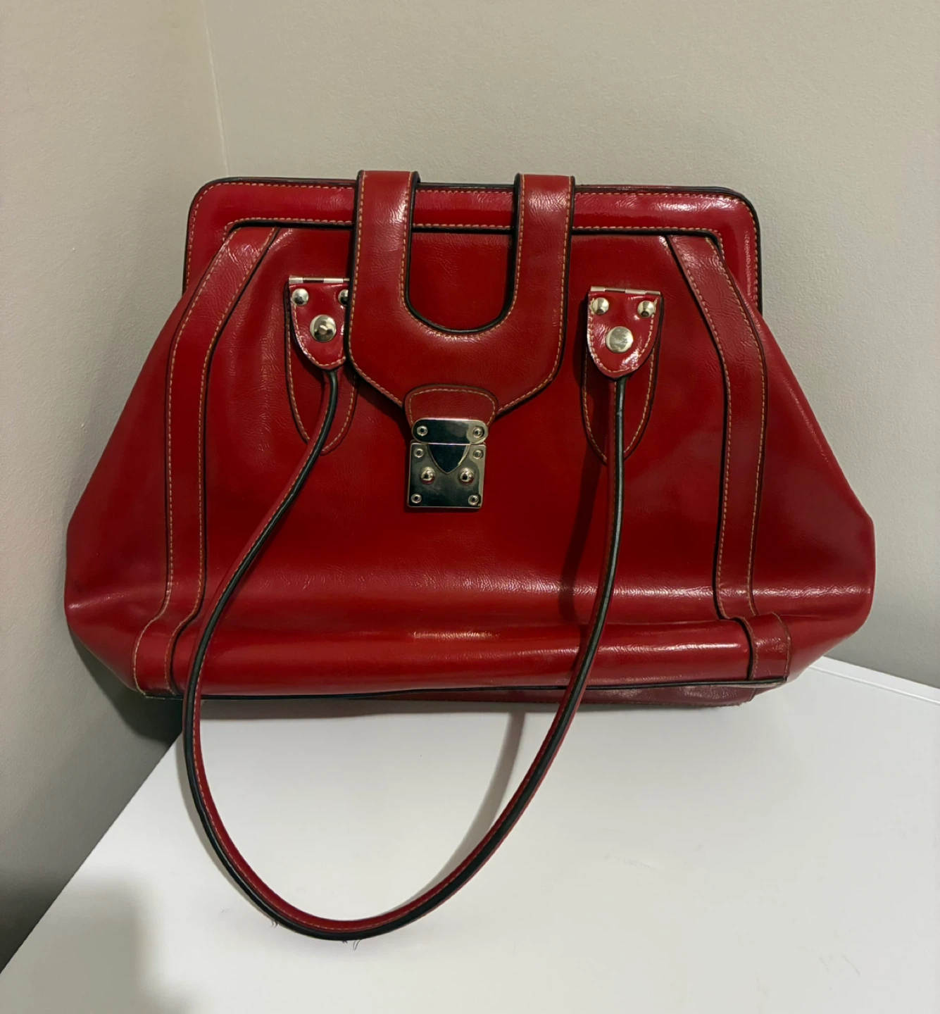 Red Patent PVC Top-Handle Handbag - photo 4