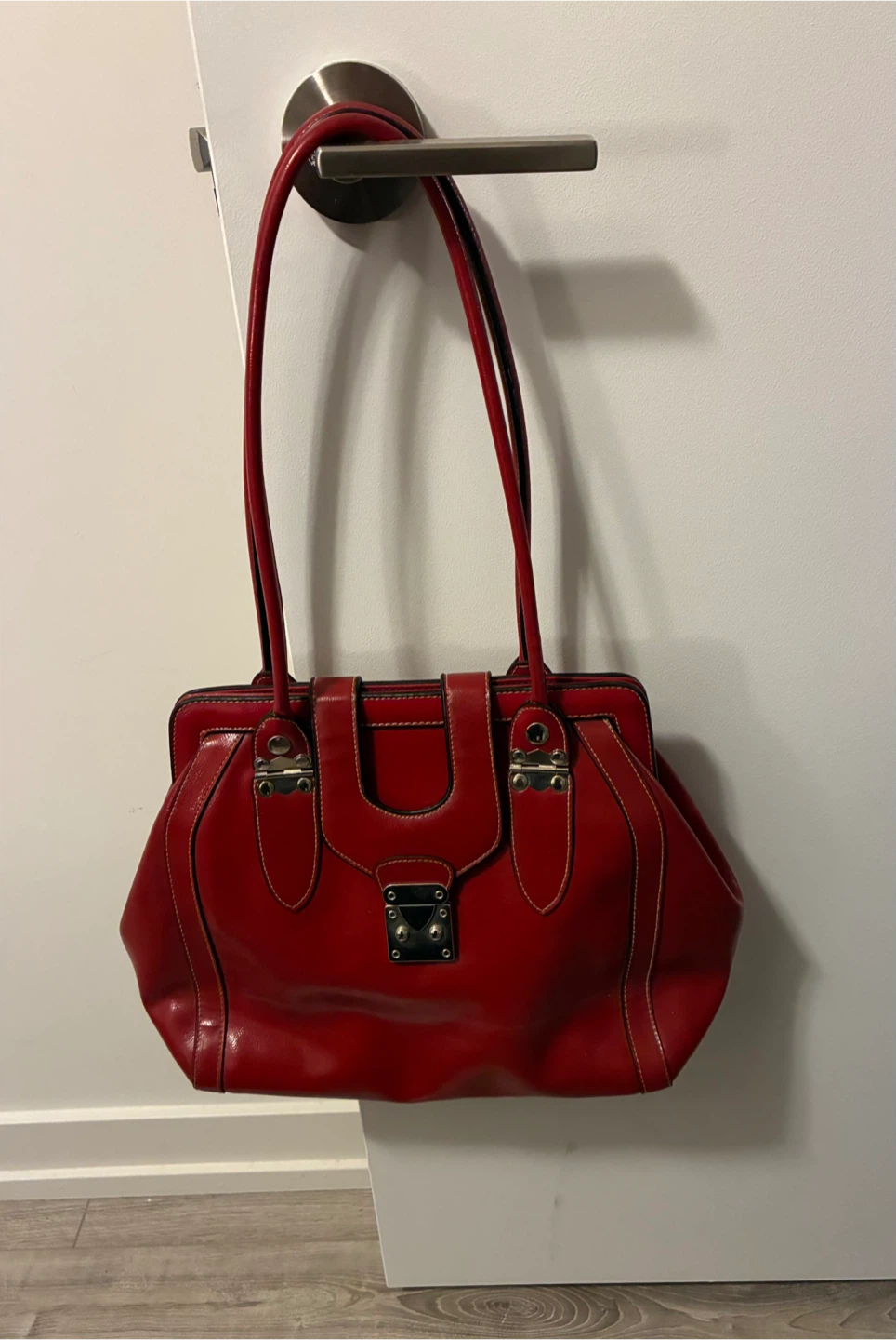 Red Patent PVC Top-Handle Handbag - photo 5