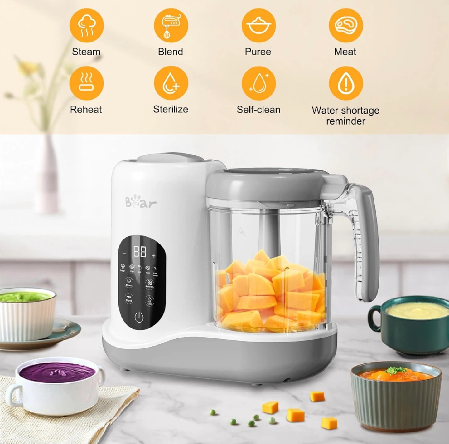 Bear Baby Food Maker Steamer and Blender SJJ-R03B5 White - photo 3
