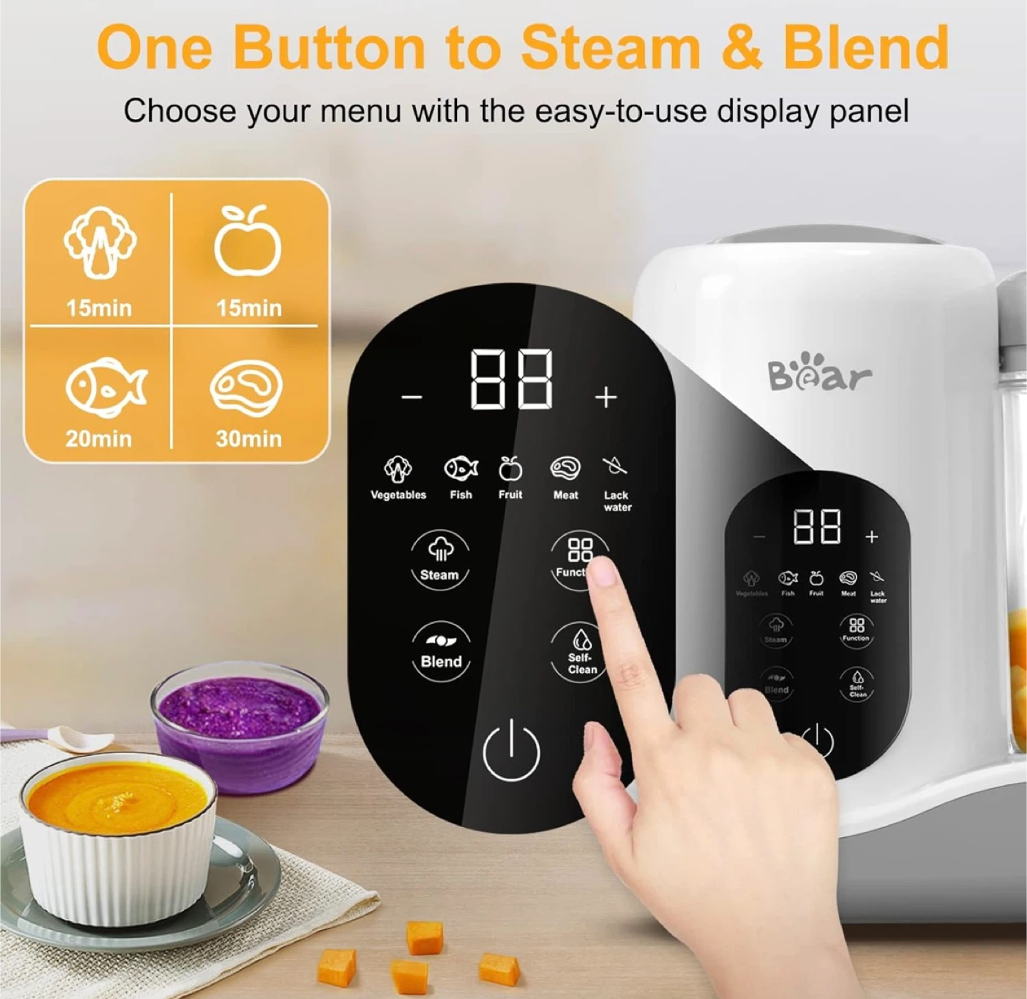 Bear Baby Food Maker Steamer and Blender SJJ-R03B5 White - photo 4