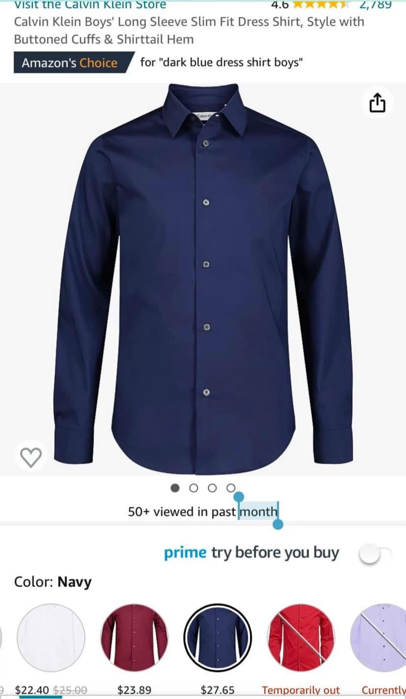 Calvin Klein Boys' Long Sleeve Dress Shirt🏆