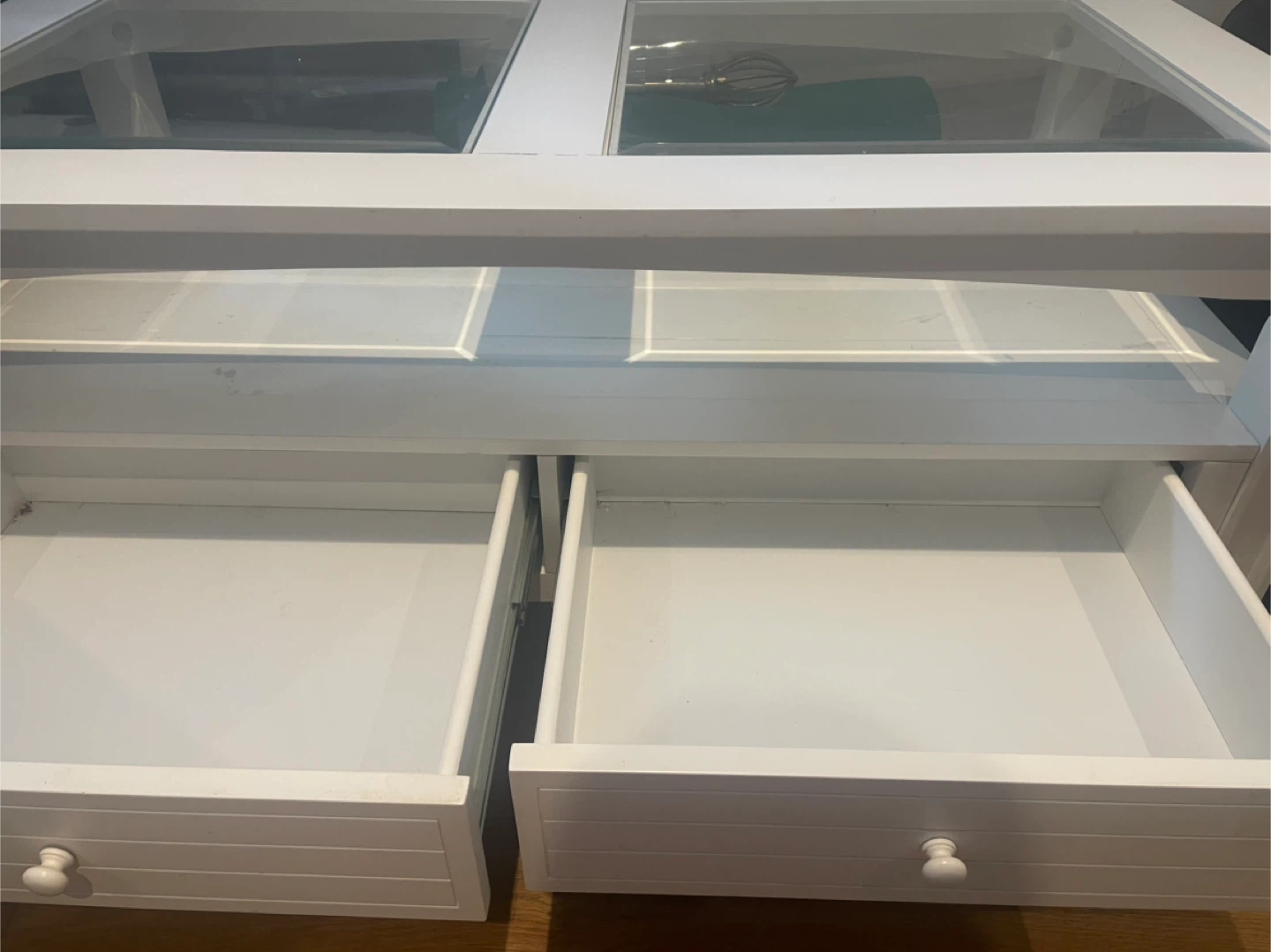 White Coffee Table with Glass Top and Drawers - photo 2