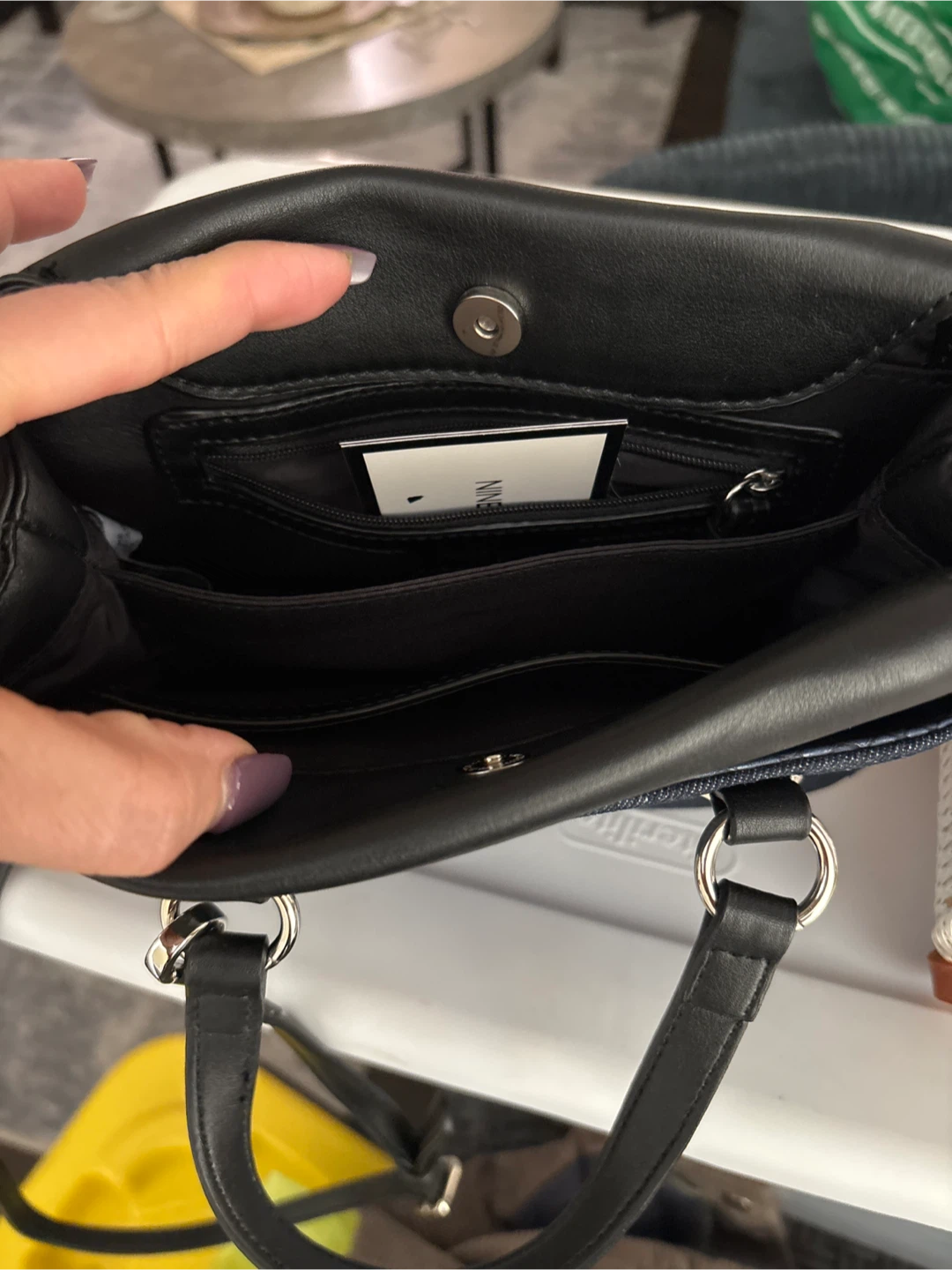 Nine West Denim and Black Faux Leather Handbag - photo 2