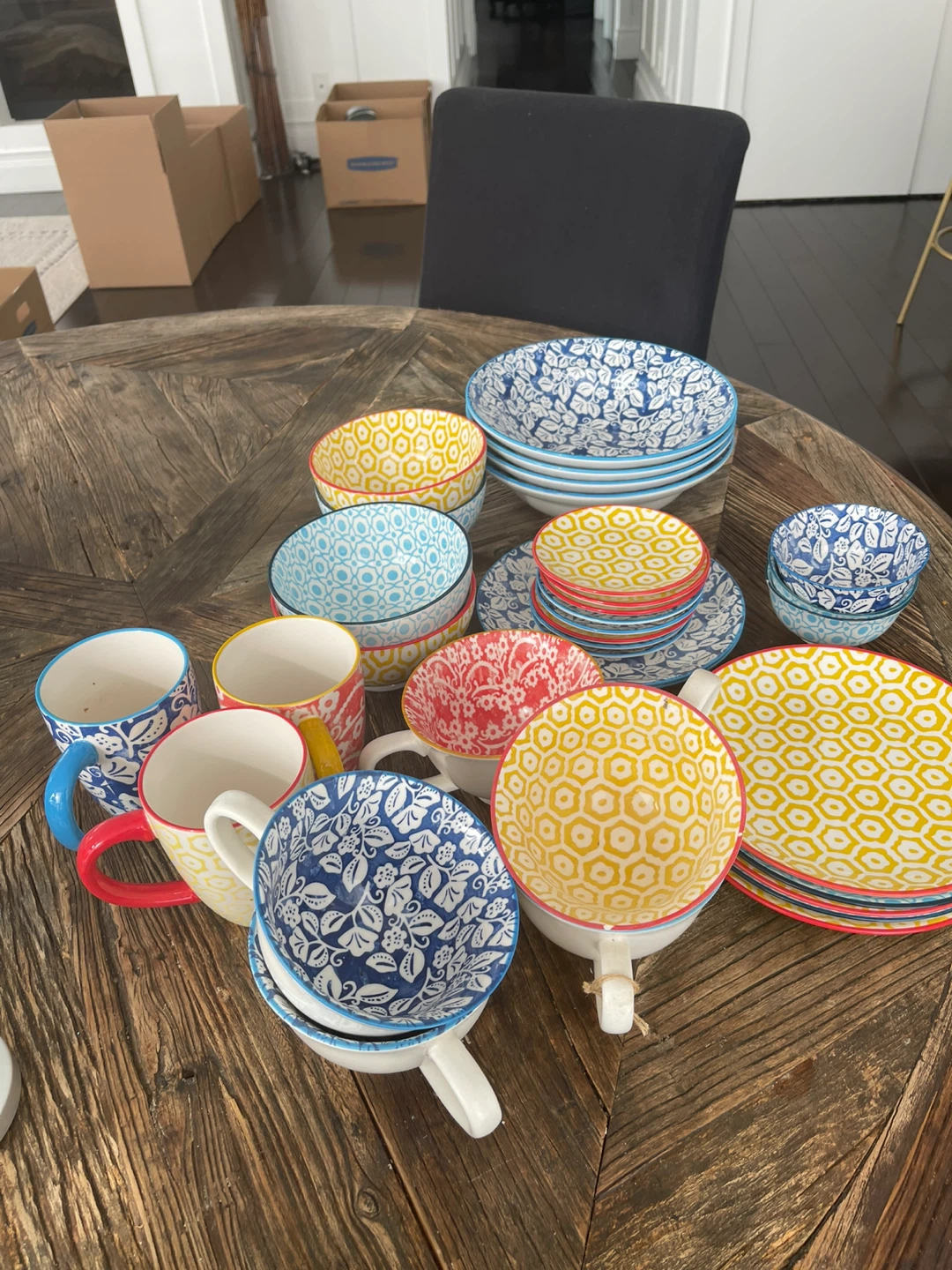 Set of Ceramic Mugs, Bowls and Plates