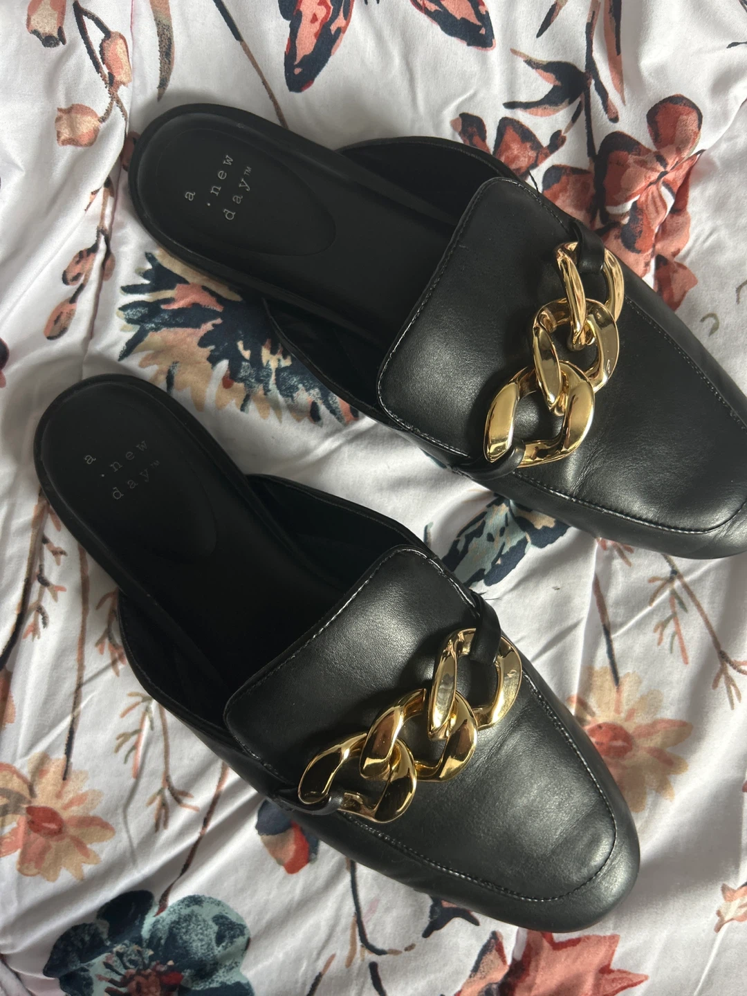 A New Day Black Mules with Gold Chain - Size 9.5 - photo 2