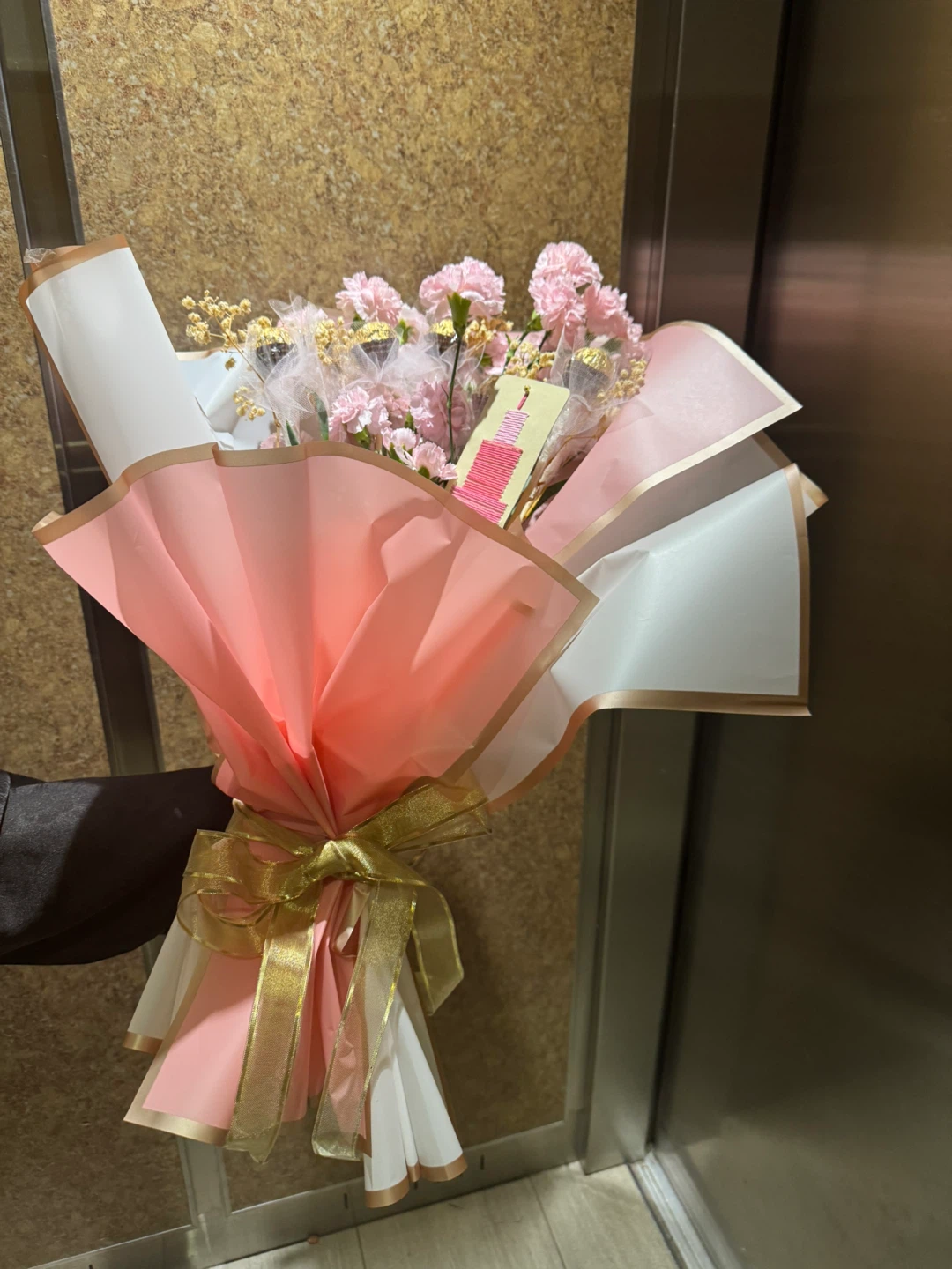 Bouquet with Carnations and Ferrero Rocher Chocolates - photo 2