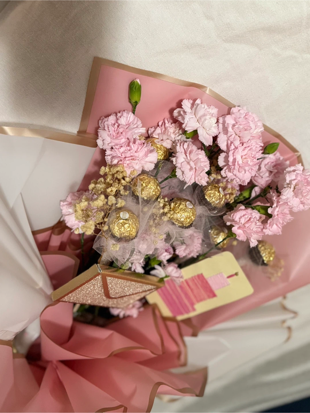 Bouquet with Carnations and Ferrero Rocher Chocolates