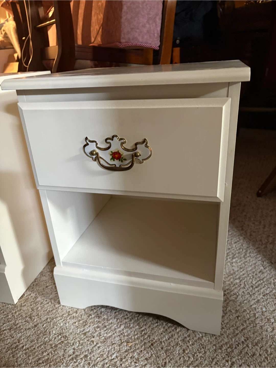Pair of White Nightstands with Decorative Drawer Pulls - photo 2