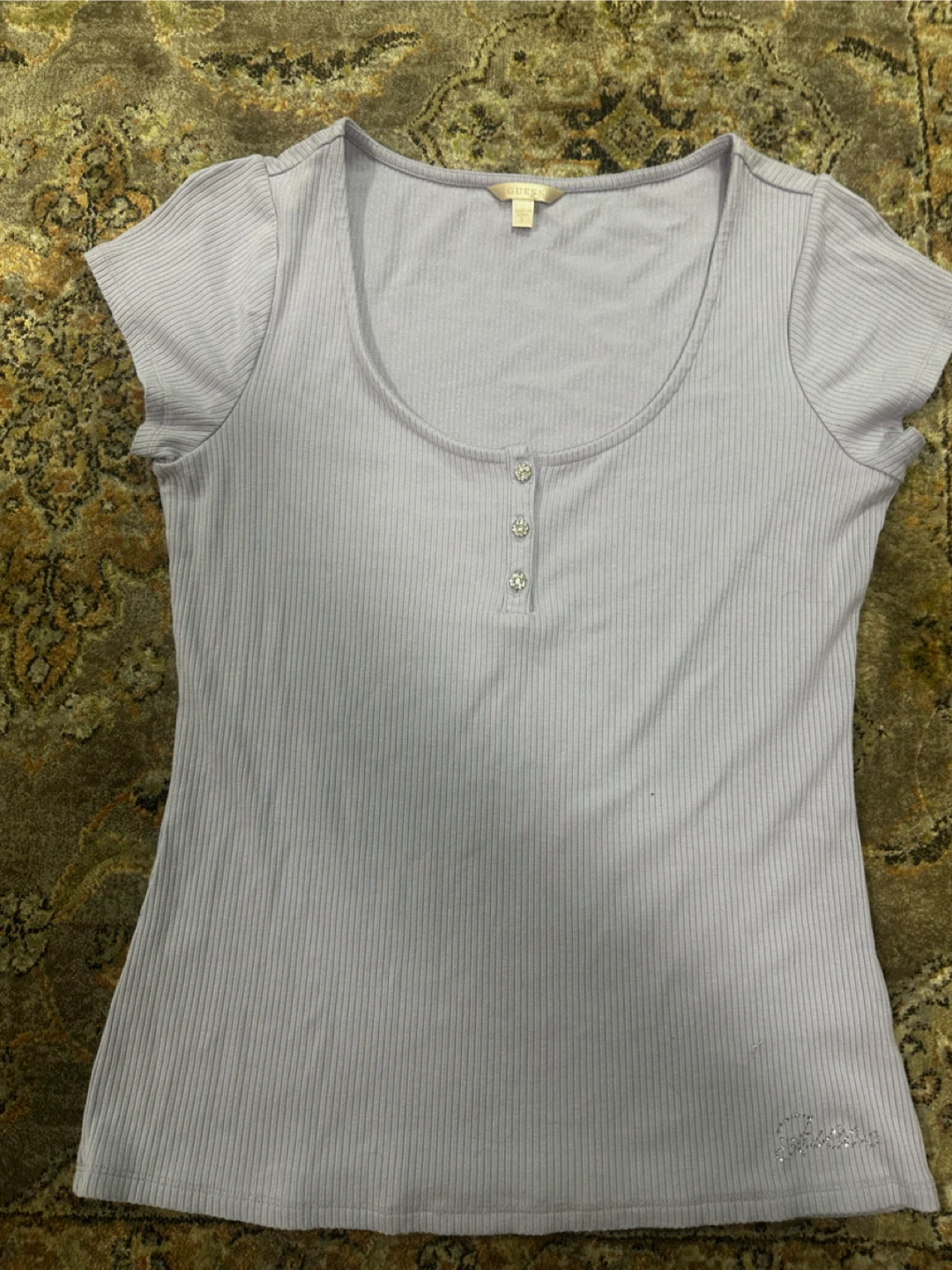 Guess Ribbed Henley Shirt Size L Lavender