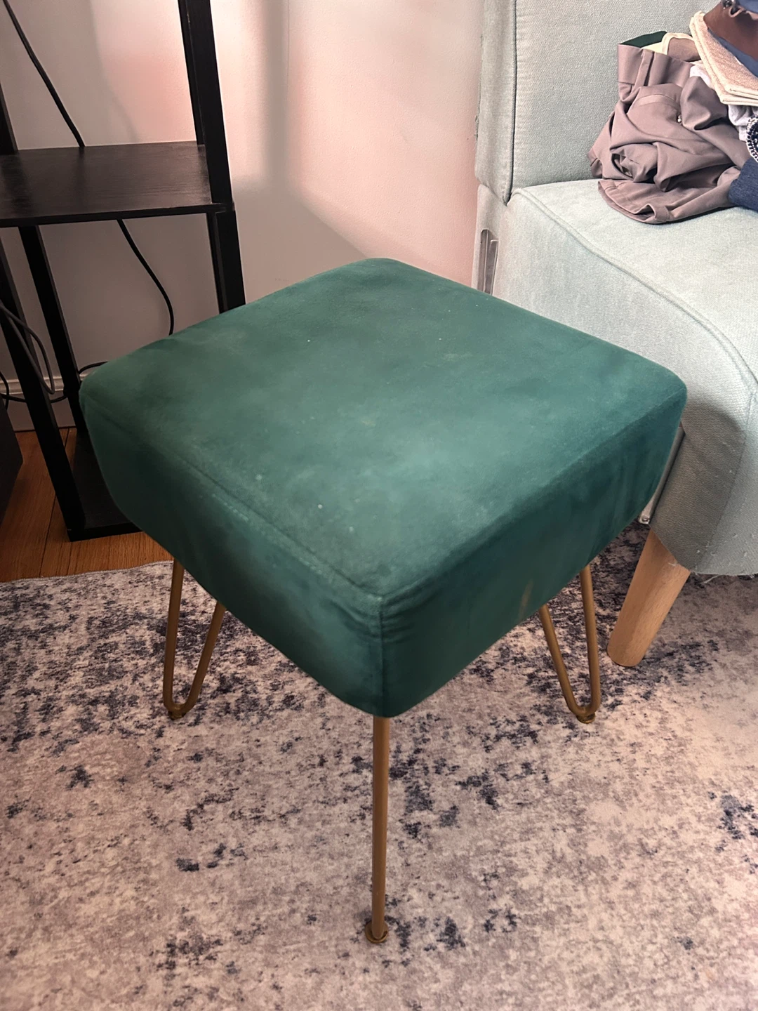 Green Velvet Square Deck with Gold Metal Legs