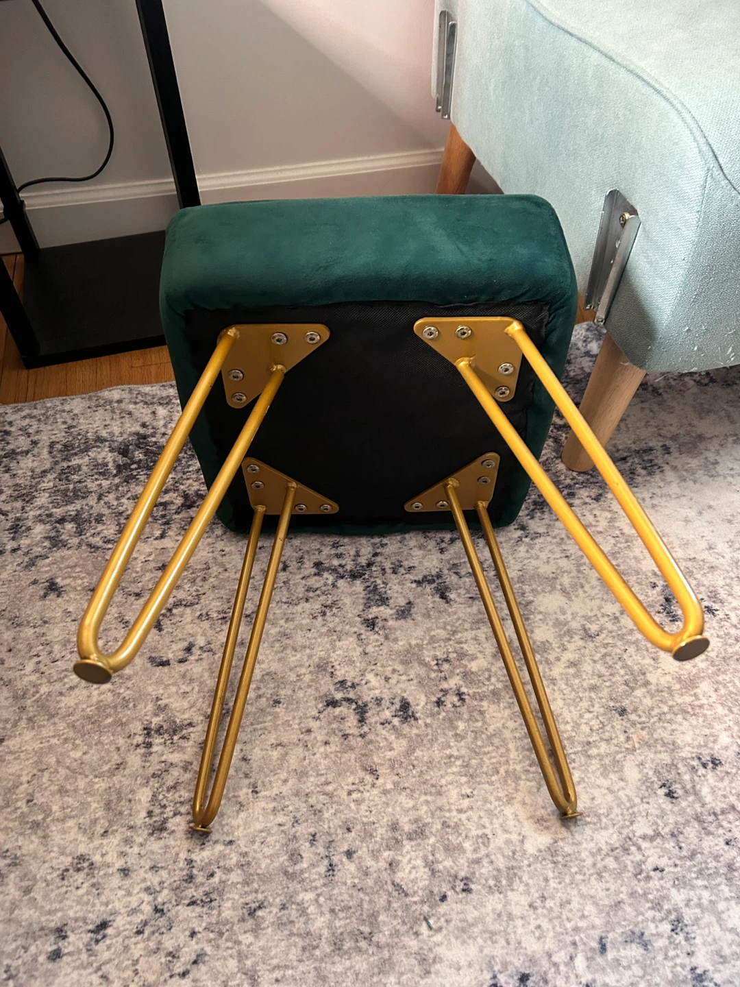 Green Velvet Square Deck with Gold Metal Legs - photo 2