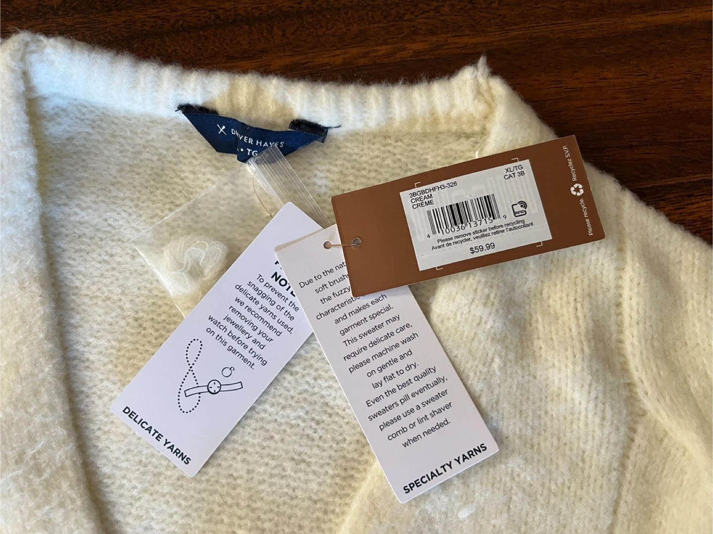 Denver Hayes women’s XL v-neck textured knit sweater, cream - photo 3