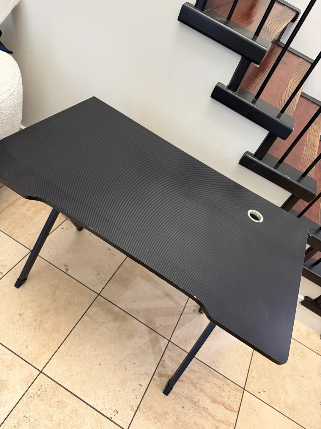 Black Folding Gaming Desk with Cable Hole