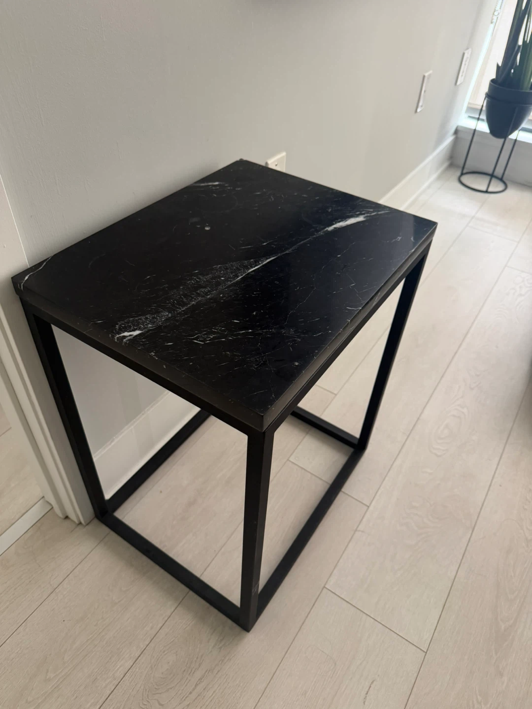 Black Marble Top End Table with Metal Frame
