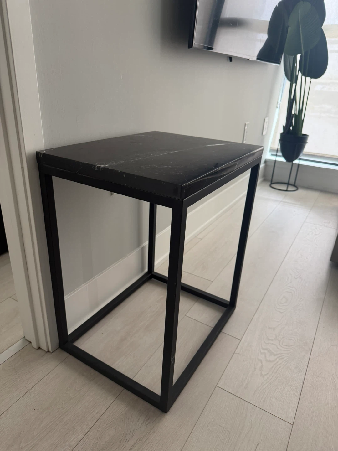 Black Marble Top End Table with Metal Frame - photo 2