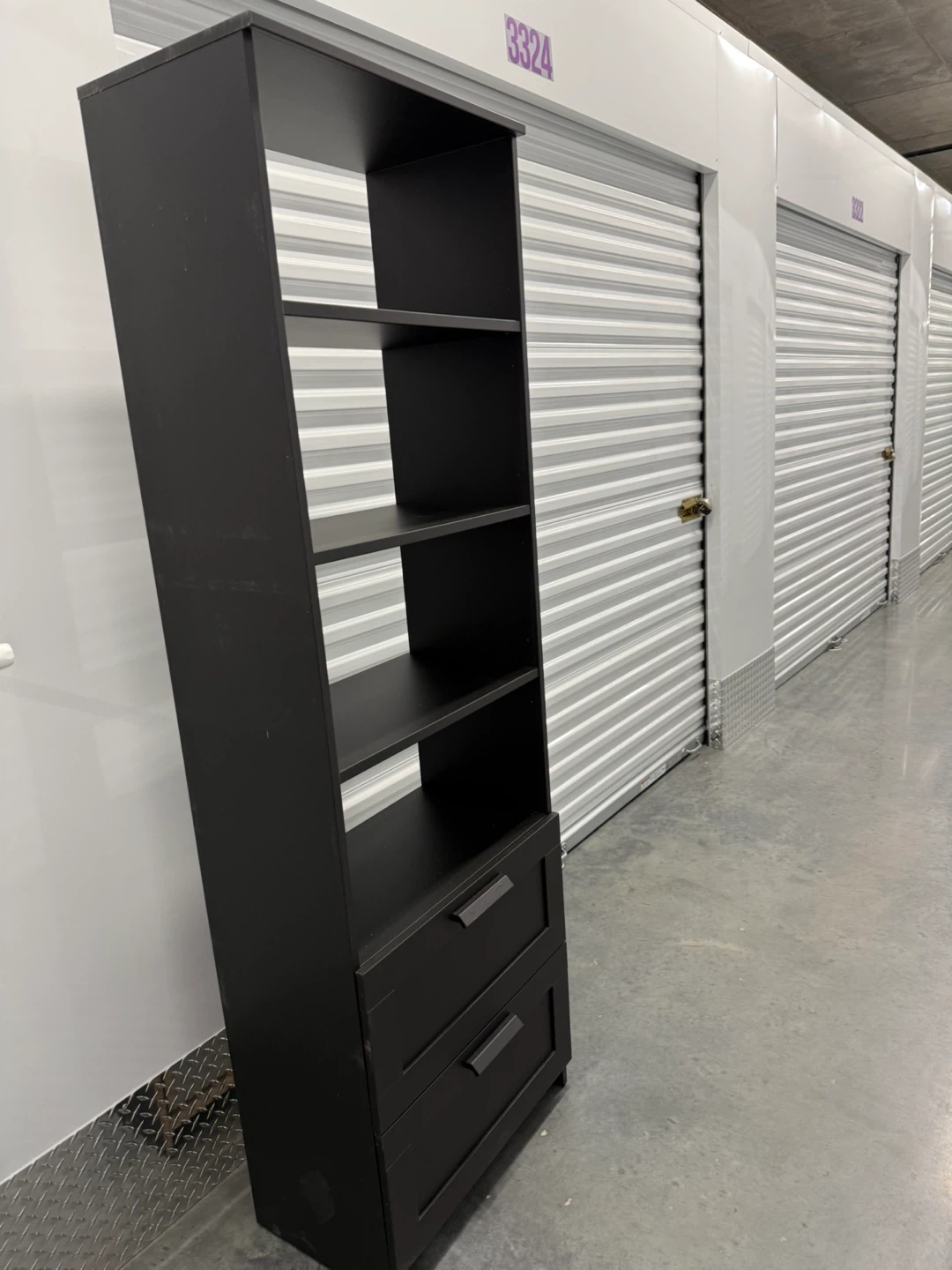 Black 4-Shelf Bookcase with 2 Drawers