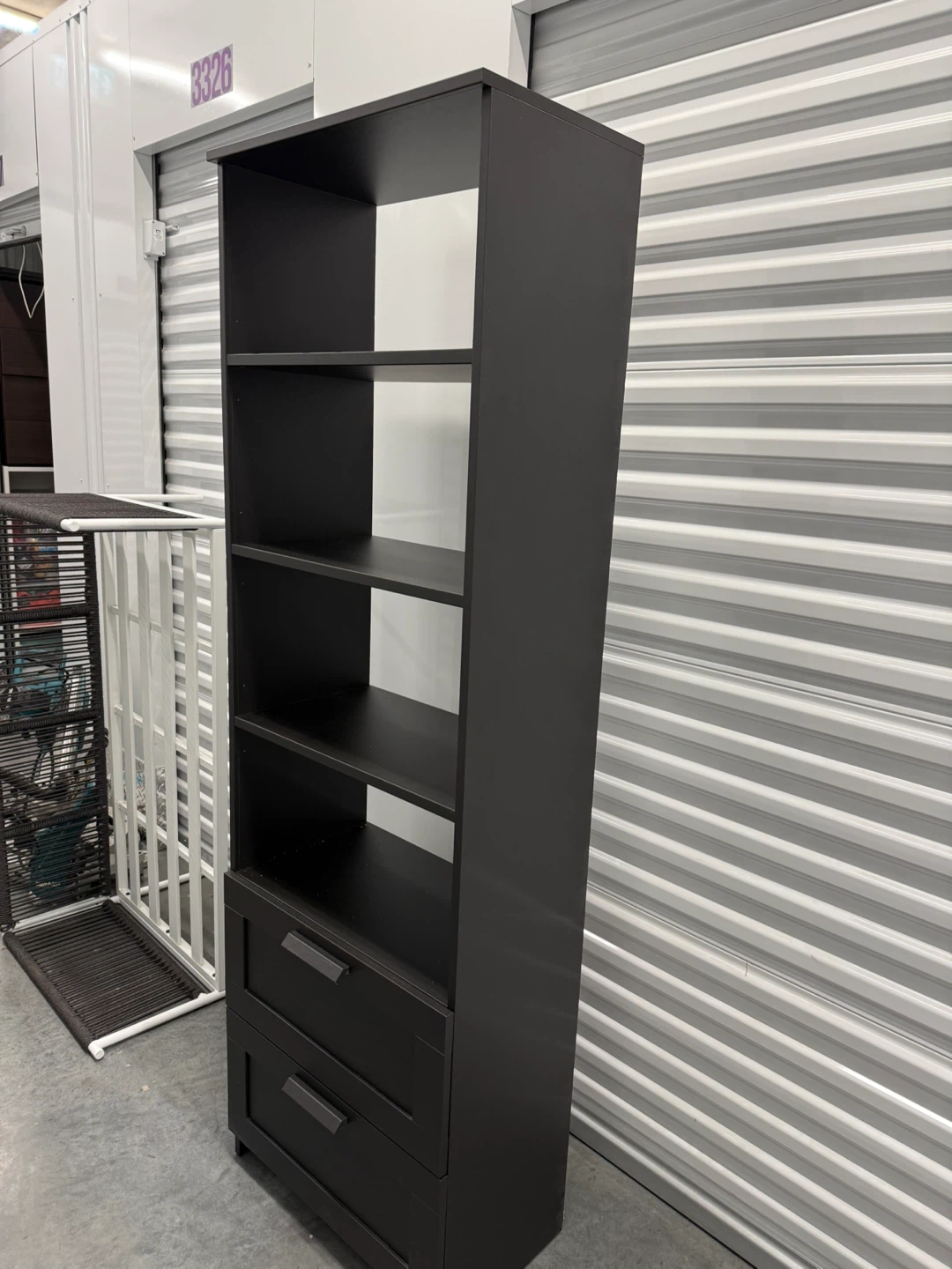 Black 4-Shelf Bookcase with 2 Drawers - photo 2