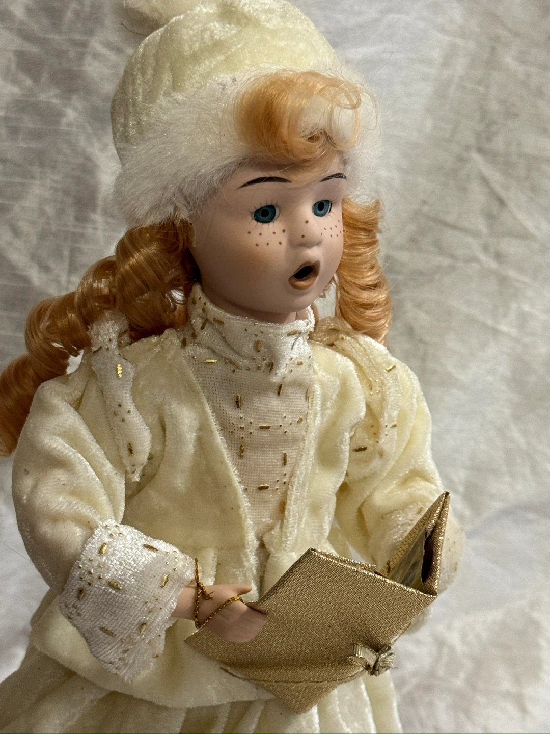 Vintage Christmas Caroler Doll with Gift