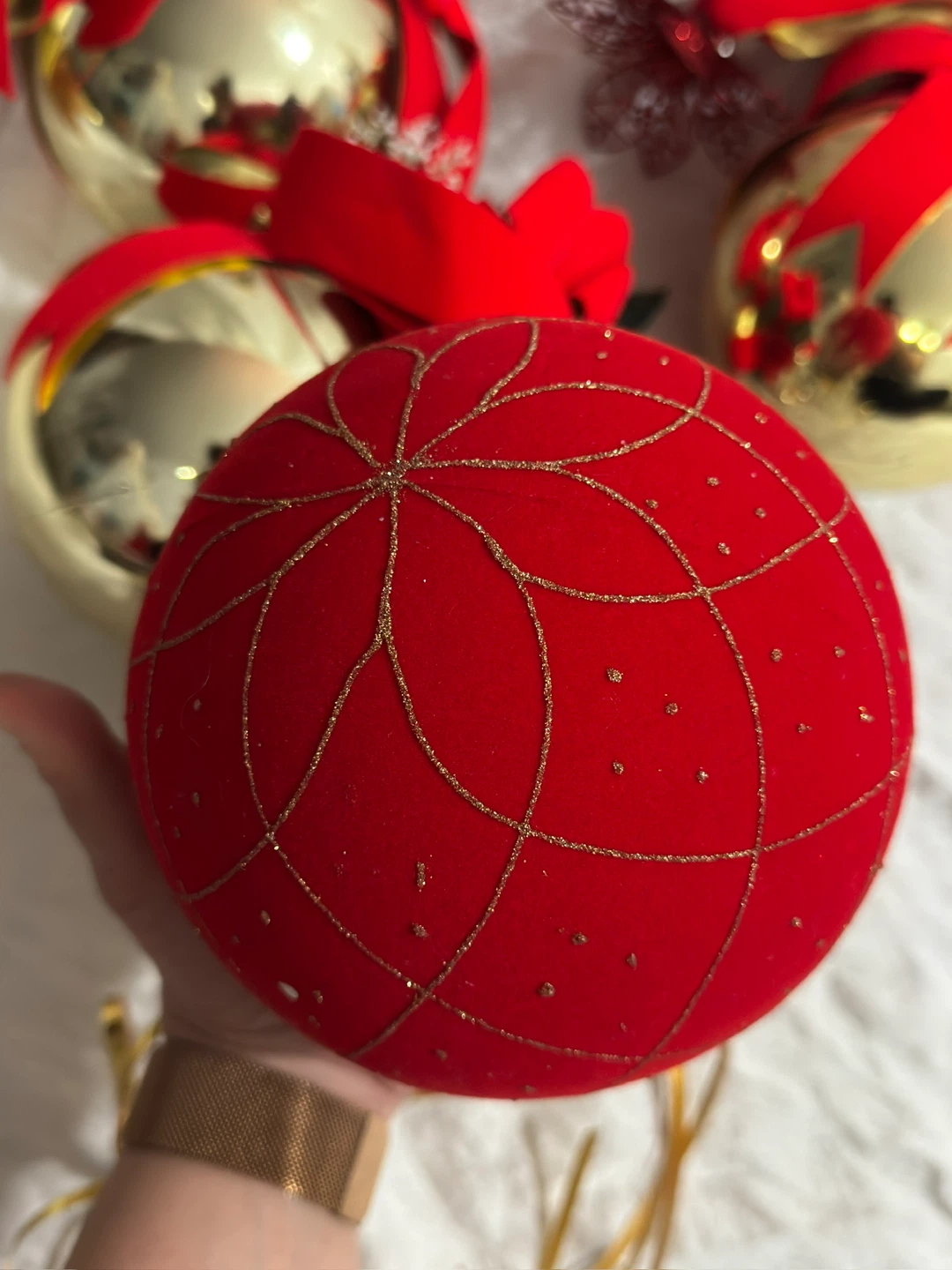 Red Christmas Ornament with Gold Accents
