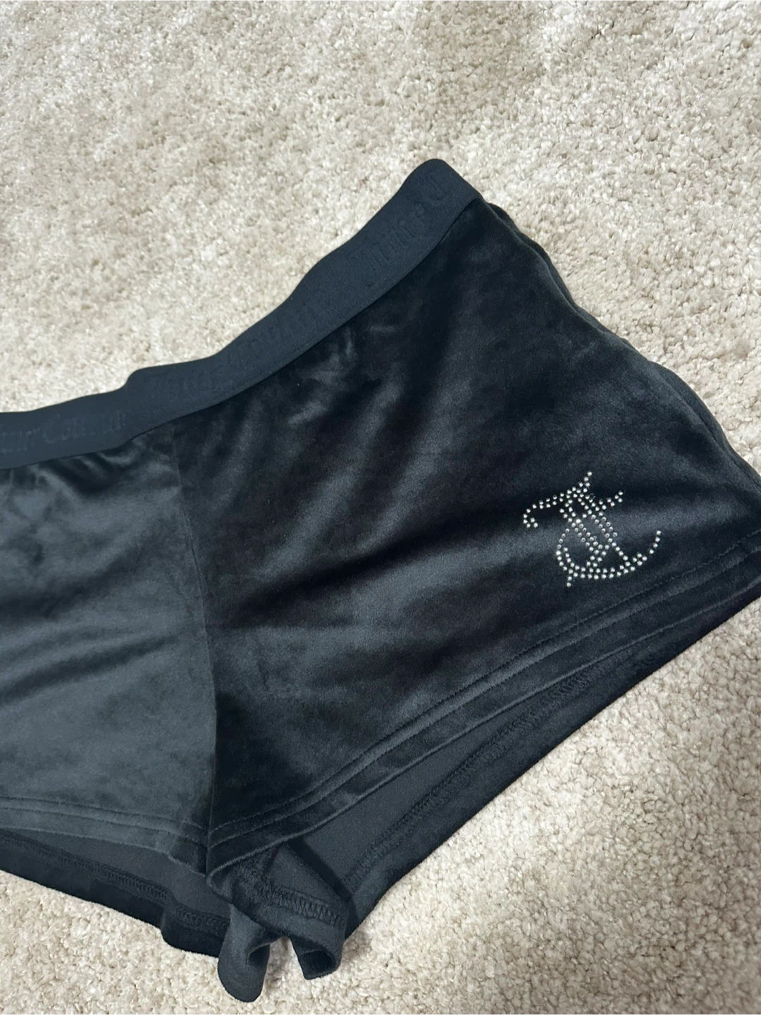 Juicy Couture Black Velour Shorts with Rhinestone Logo - photo 2