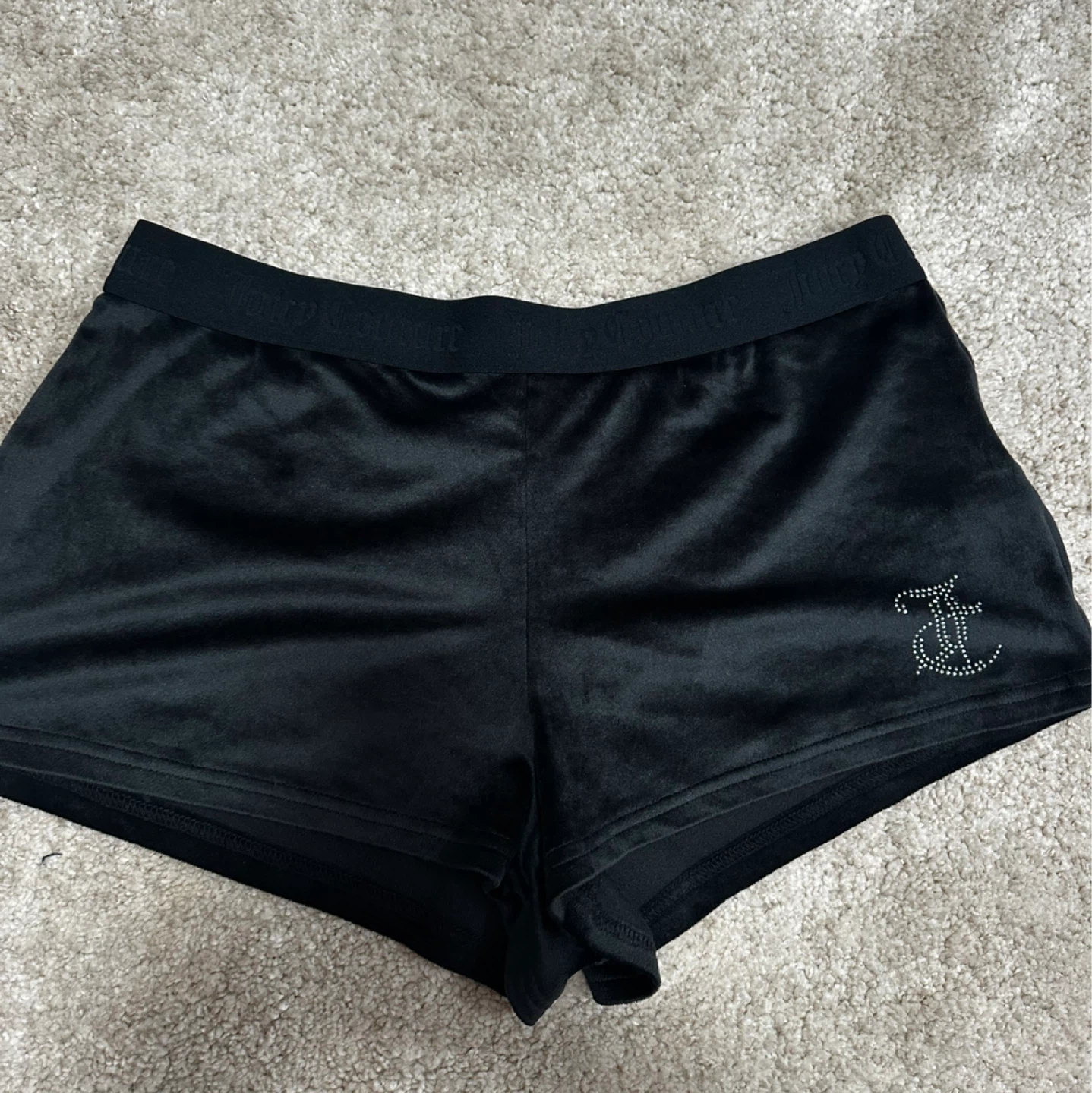 Juicy Couture Black Velour Shorts with Rhinestone Logo