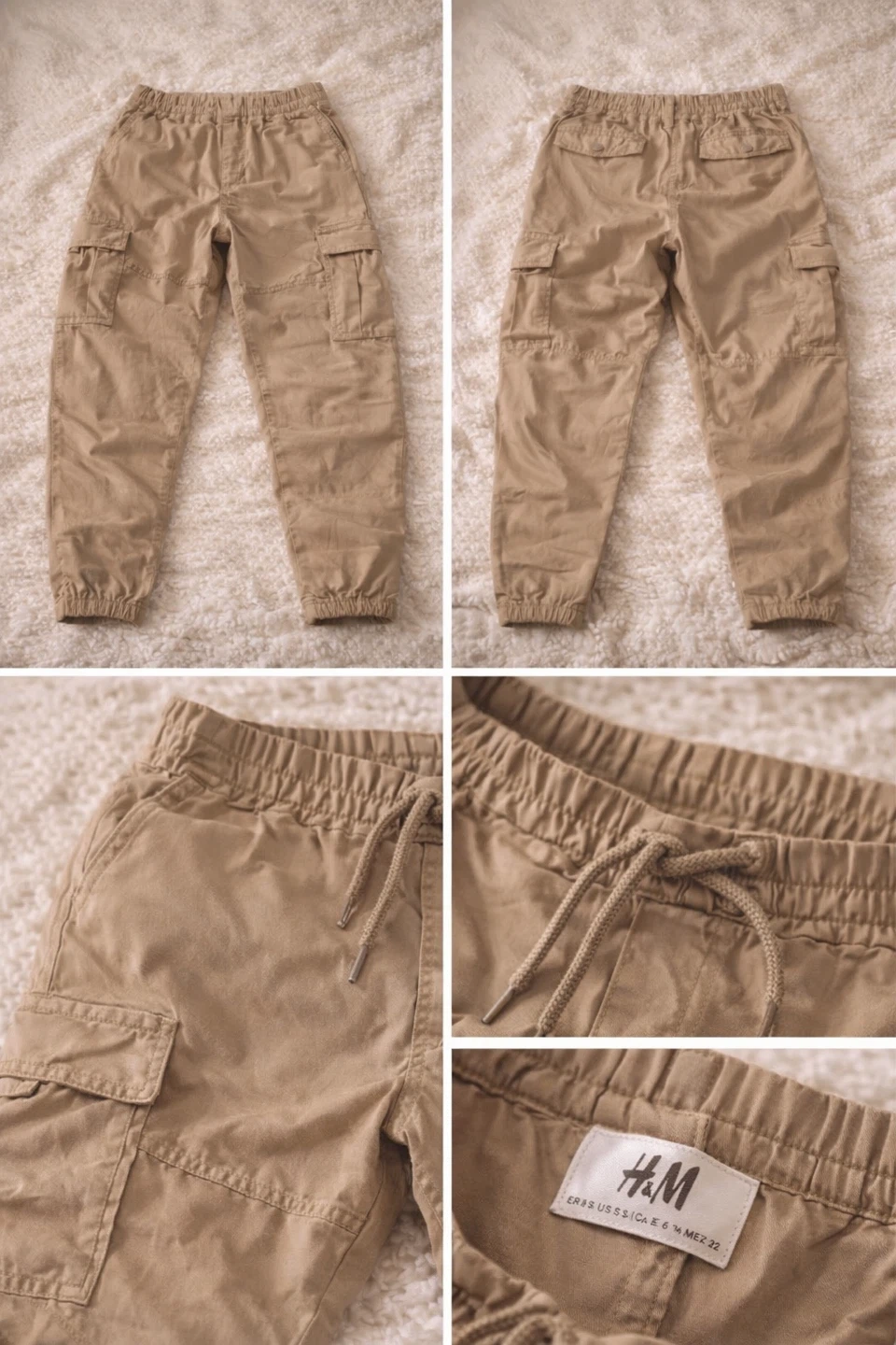 H&M Cargo Pants Tan Elastic Waist Drawstring Size Medium