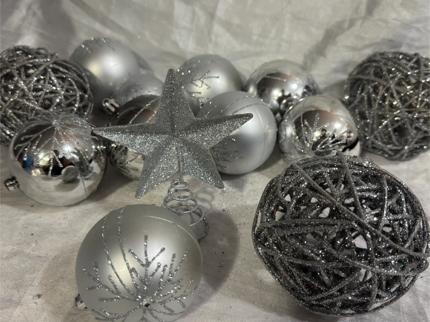 Silver Christmas Ornaments Set