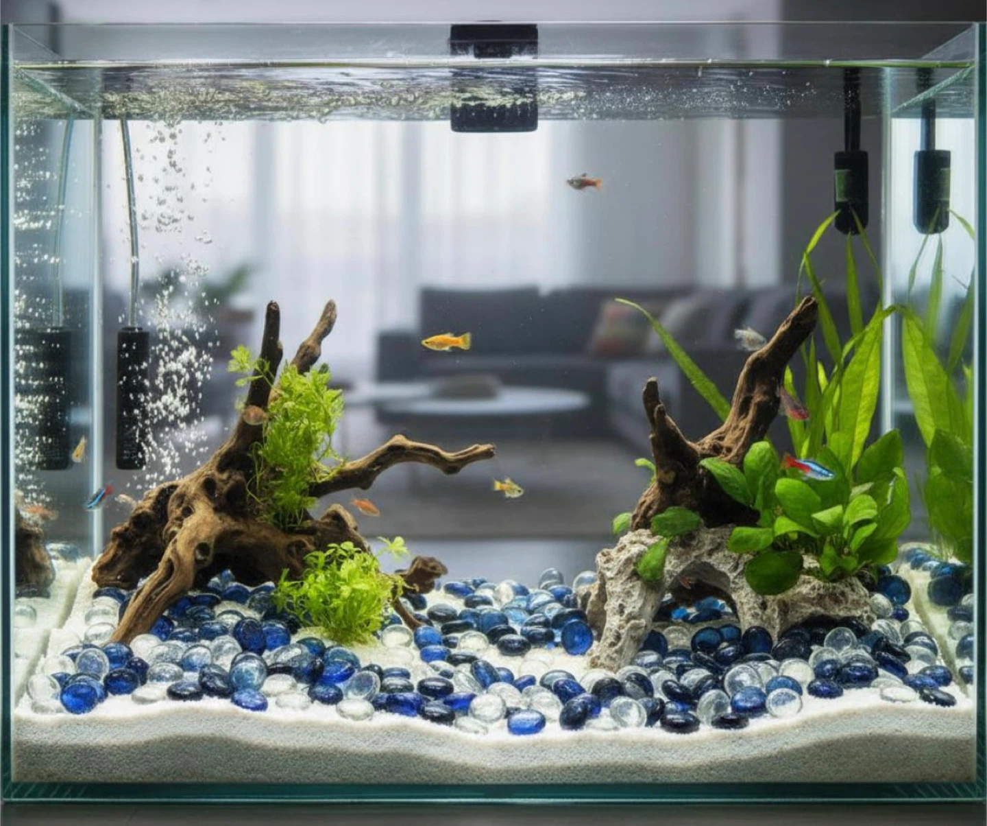 White Aquarium Gravel and Blue Glass Gems - photo 3