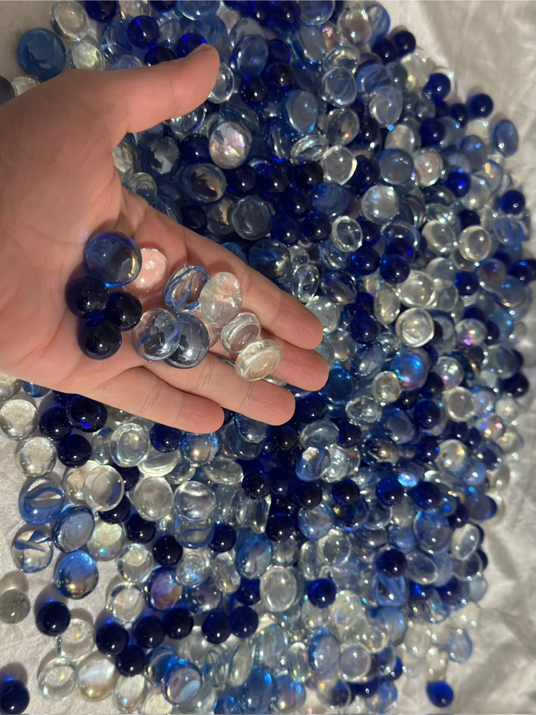 White Aquarium Gravel and Blue Glass Gems