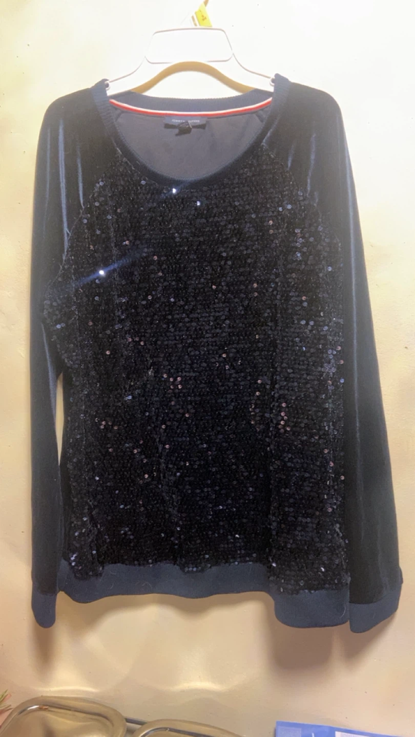 Tommy Hilfiger Sequin Velvet Long Sleeve Top