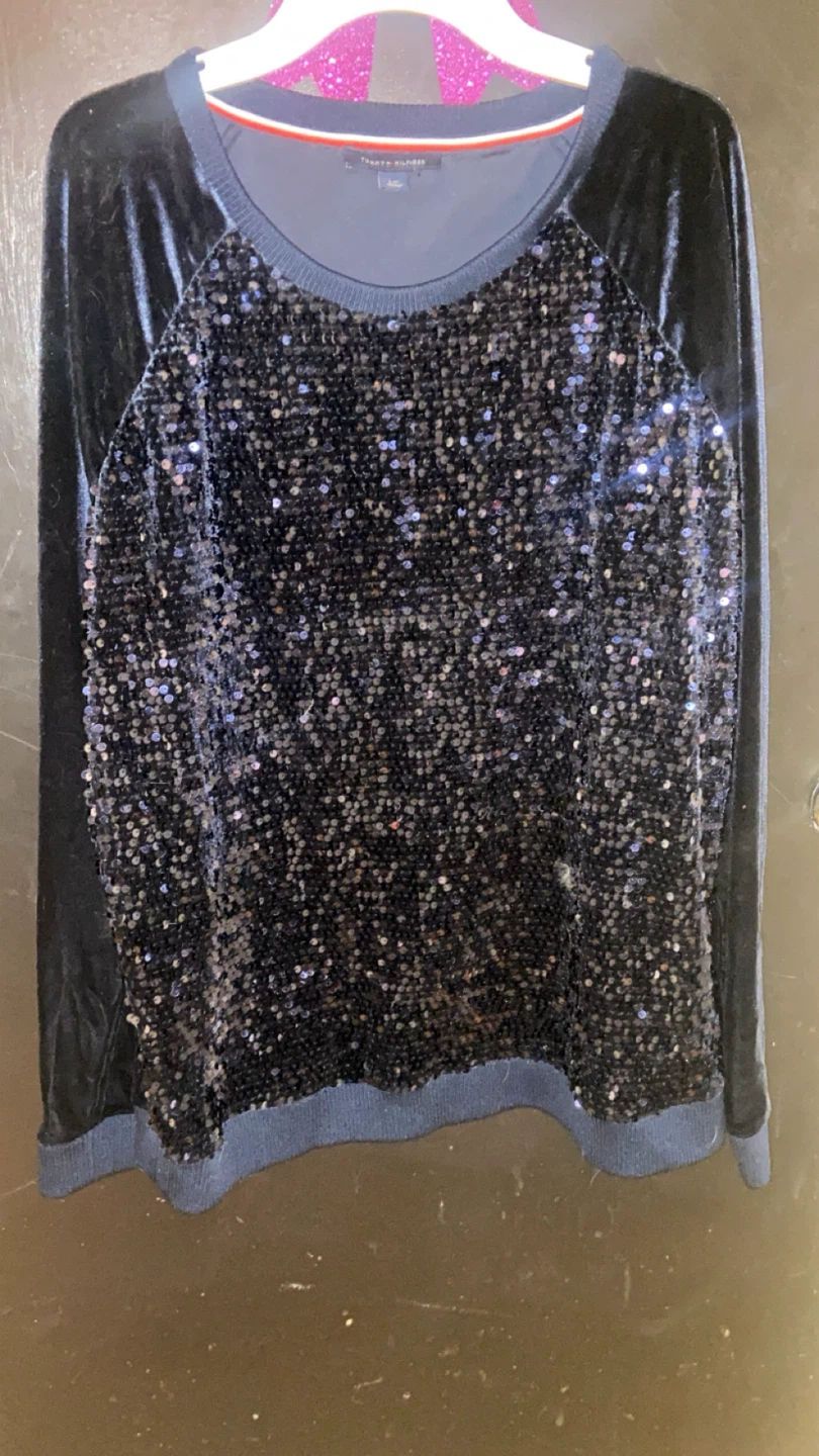 Tommy Hilfiger Sequin Velvet Long Sleeve Top - photo 4