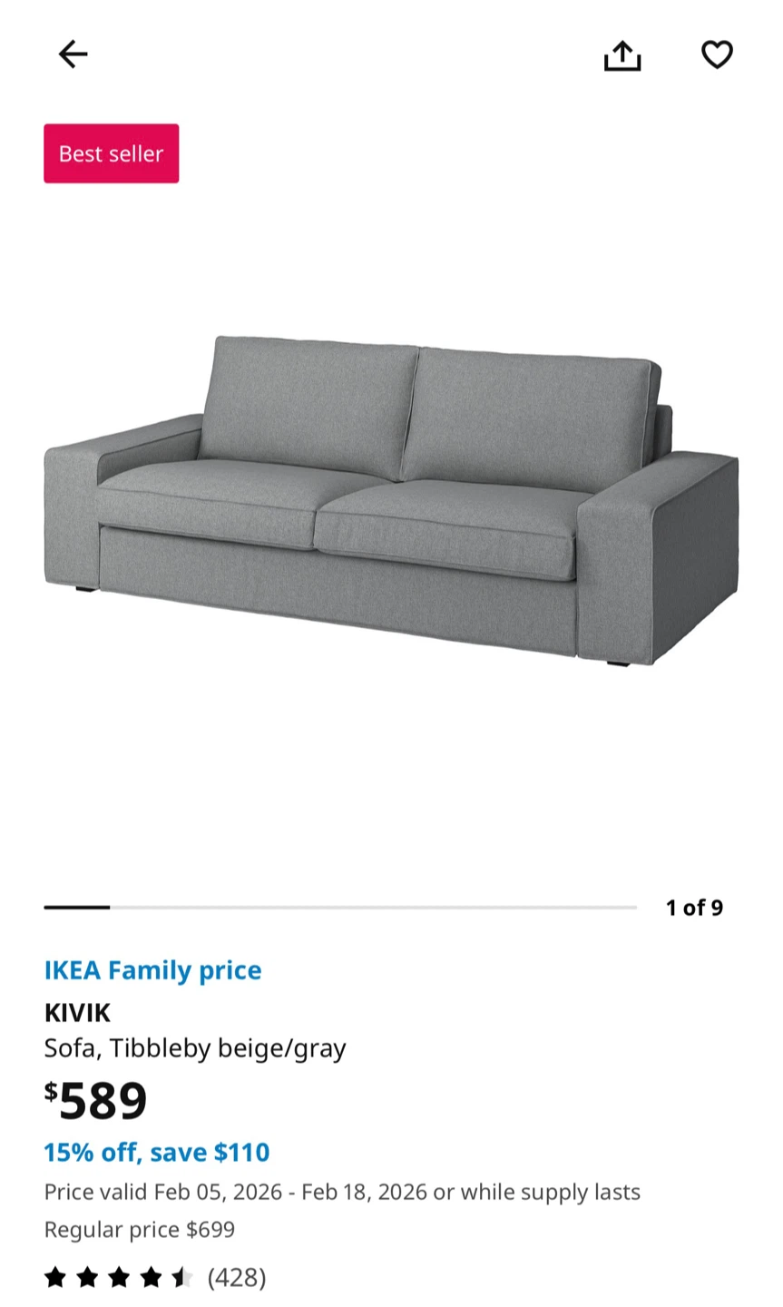 IKEA KIVIK Sofa in Tibbleby beige/gray