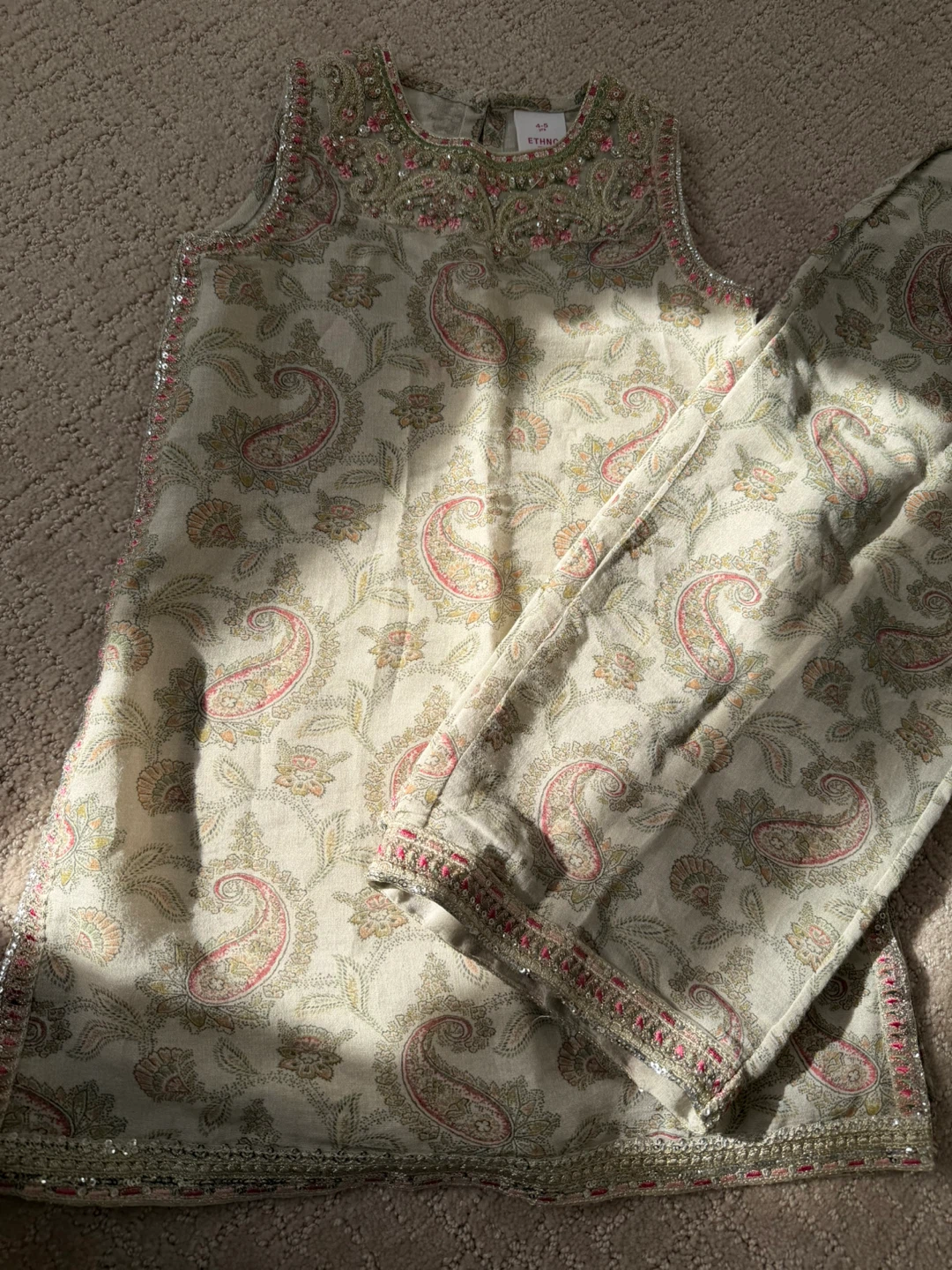 Ethnic Pink Paisley Kurta & Pants Set - Size 4-5