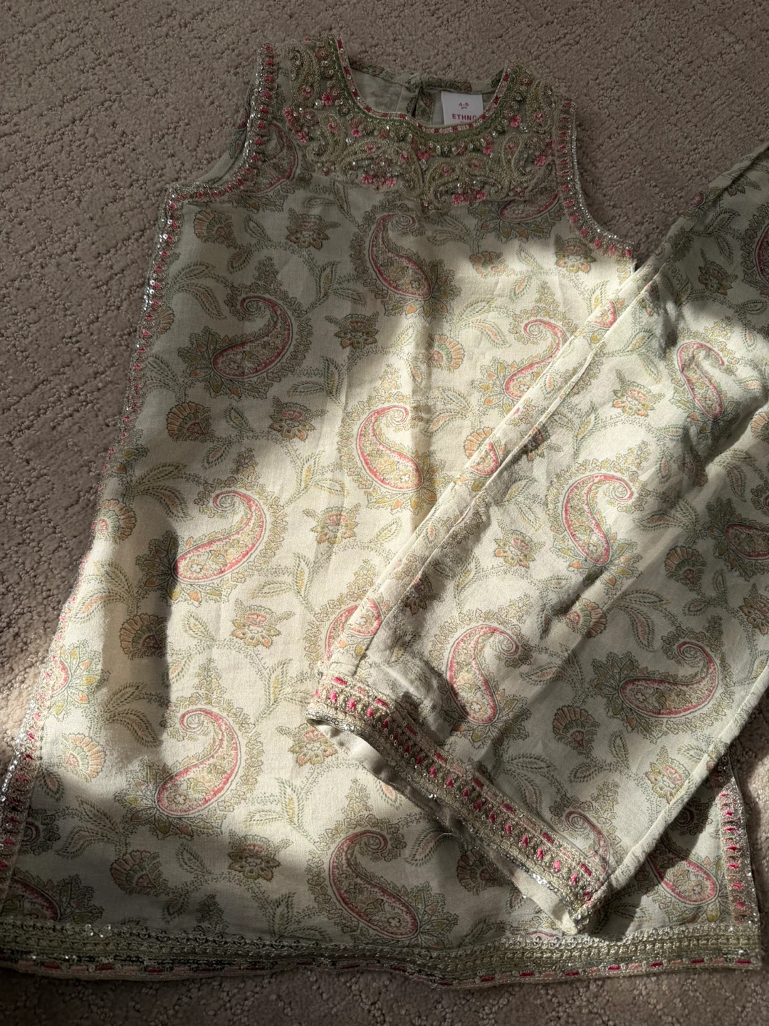 Ethnic Pink Paisley Kurta & Pants Set - Size 4-5 - photo 2