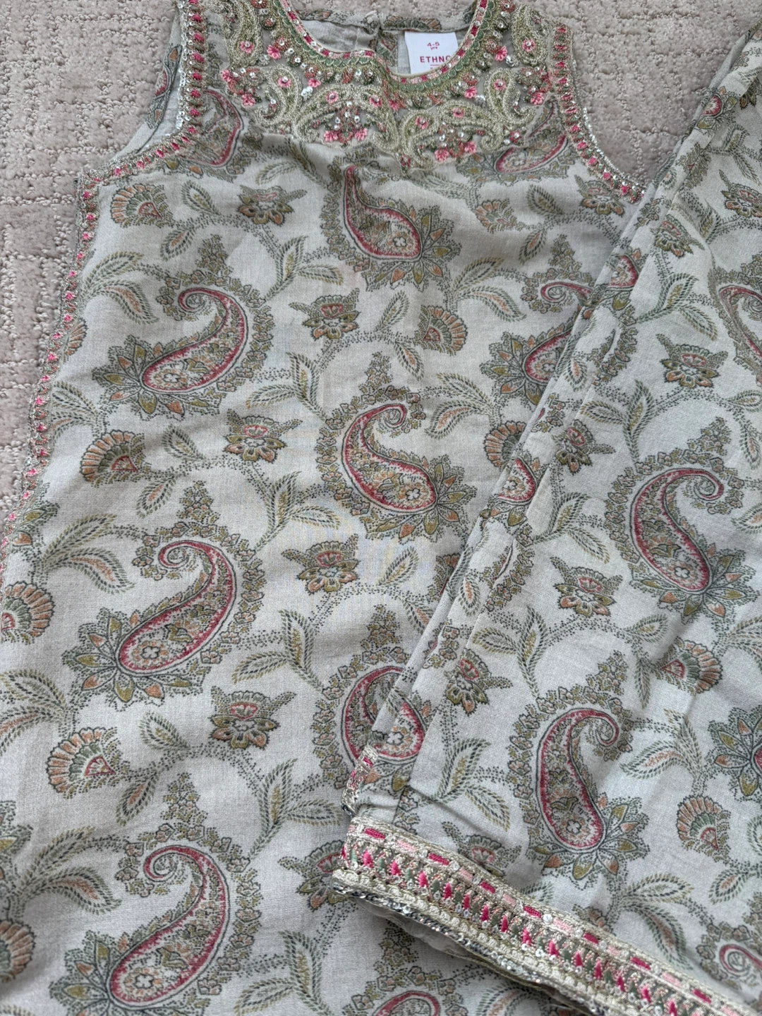 Ethnic Pink Paisley Kurta & Pants Set - Size 4-5 - photo 3