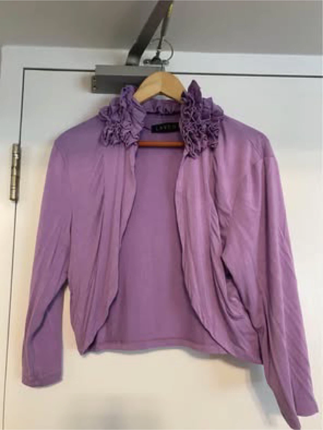 Lavender Shrug with Ruffled Collar 🏆