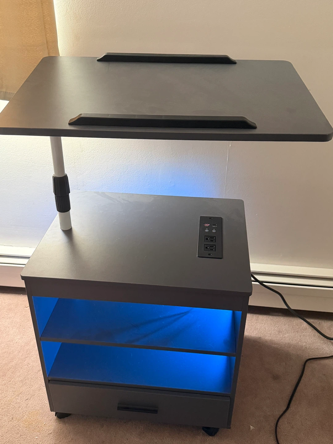 Adjustable Rolling Laptop Cart with Power Outlets