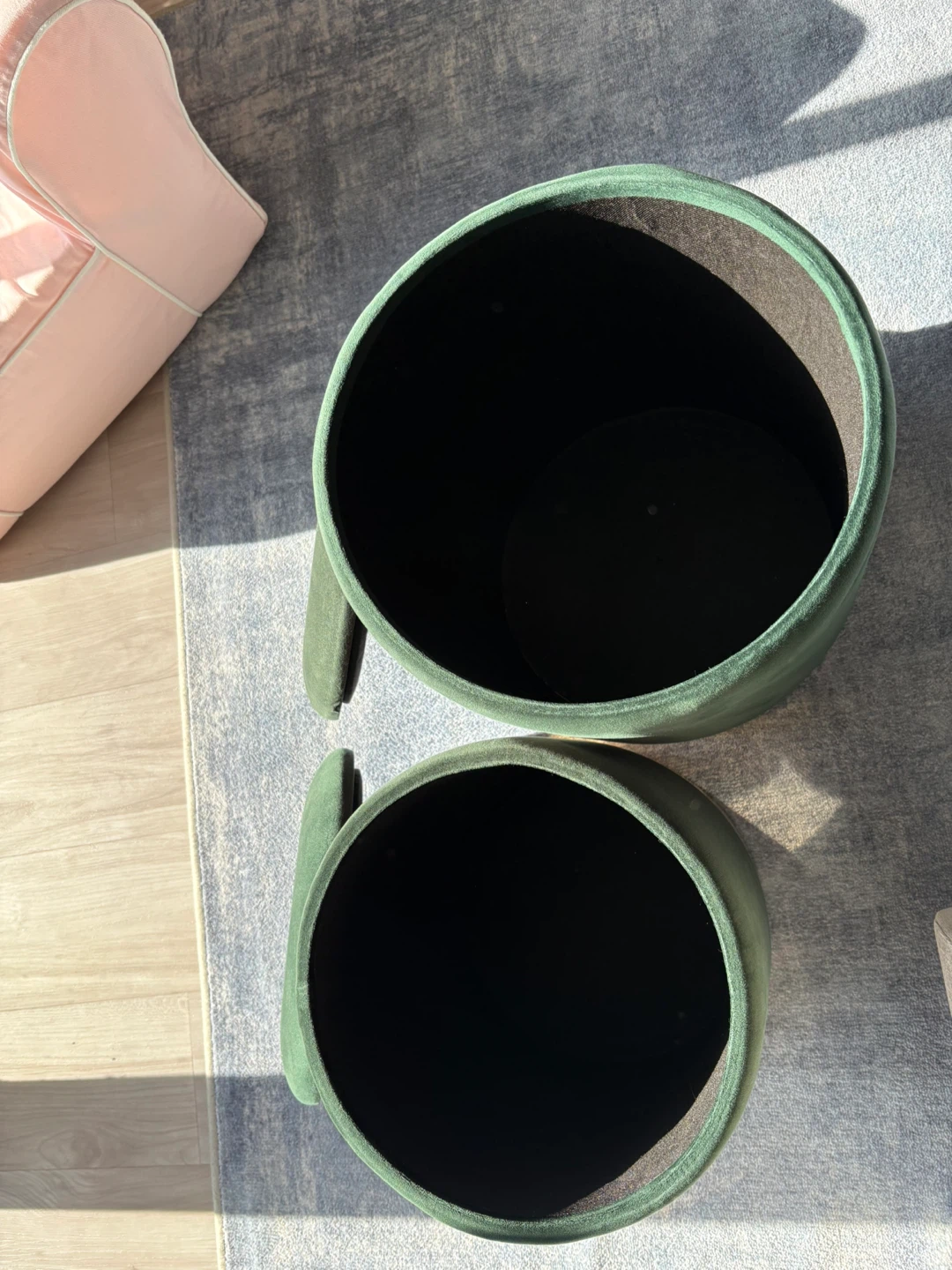 Set of 2 Green Velvet Storage Ottomans with Gold Base - photo 3