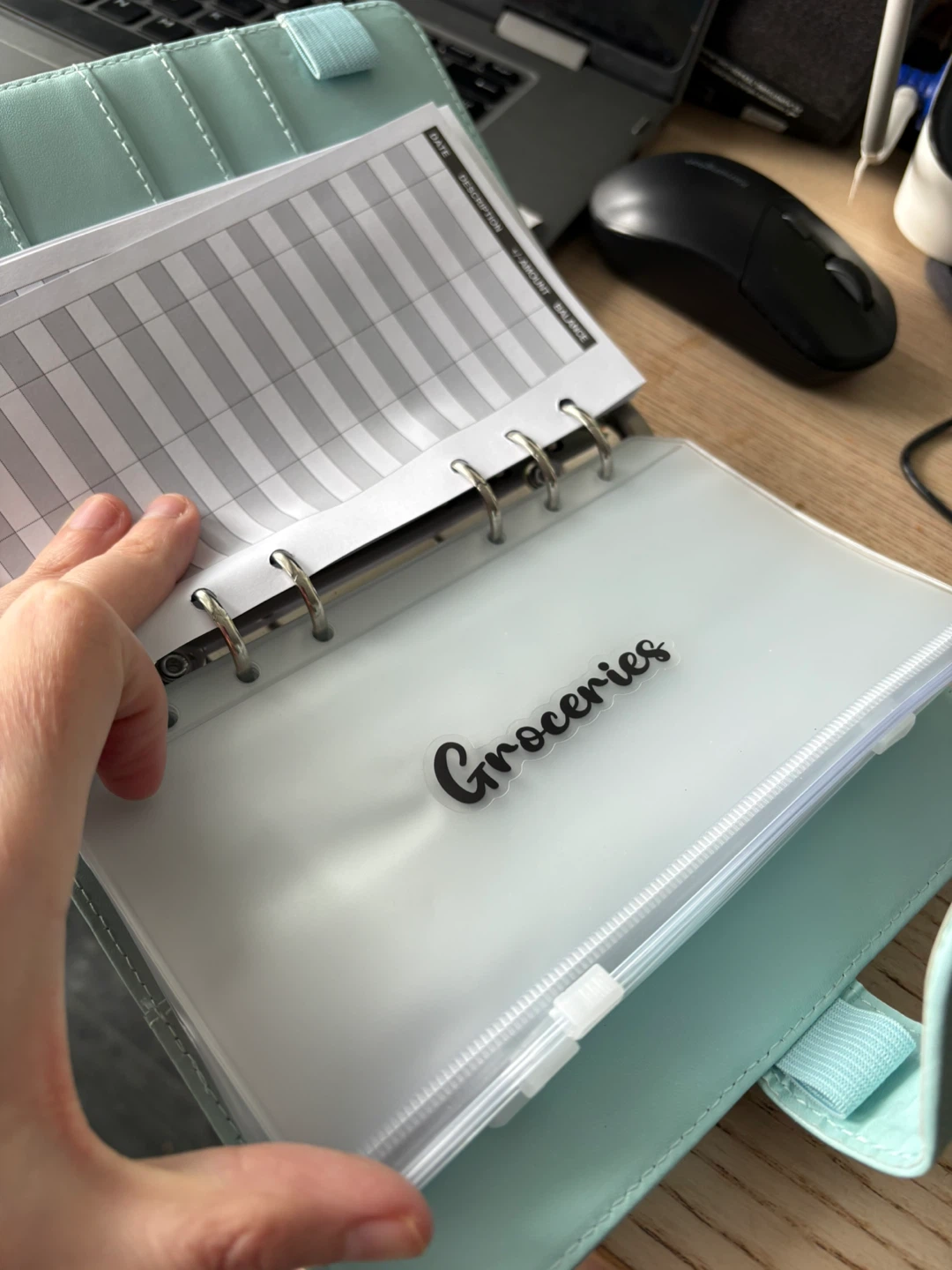 Mint Green Budget Binder with Labeled Pouches