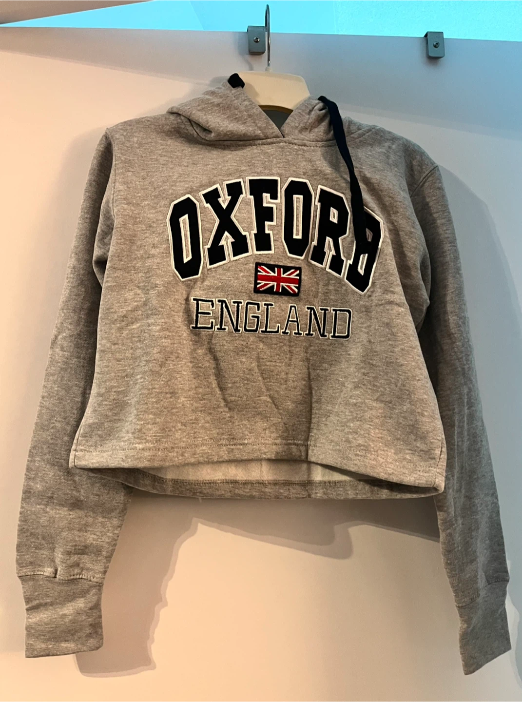 Grey Oxford England Cropped Hoodie