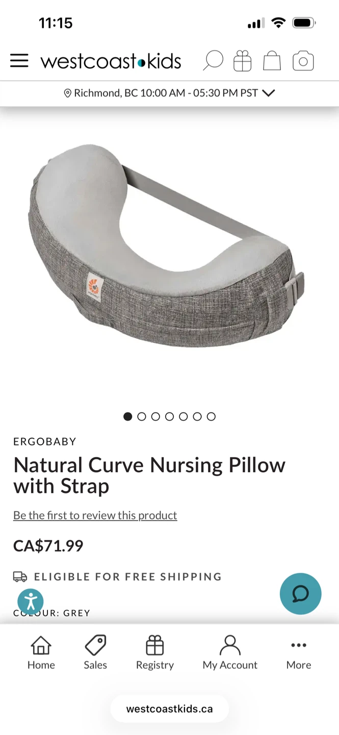 Ergobaby Natural Curve Nursing Pillow with Strap - Grey