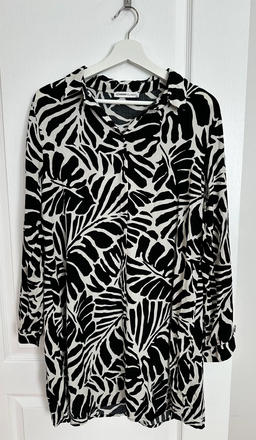 LC Waikiki Classic Black & White Print Dress Size 40 🏆