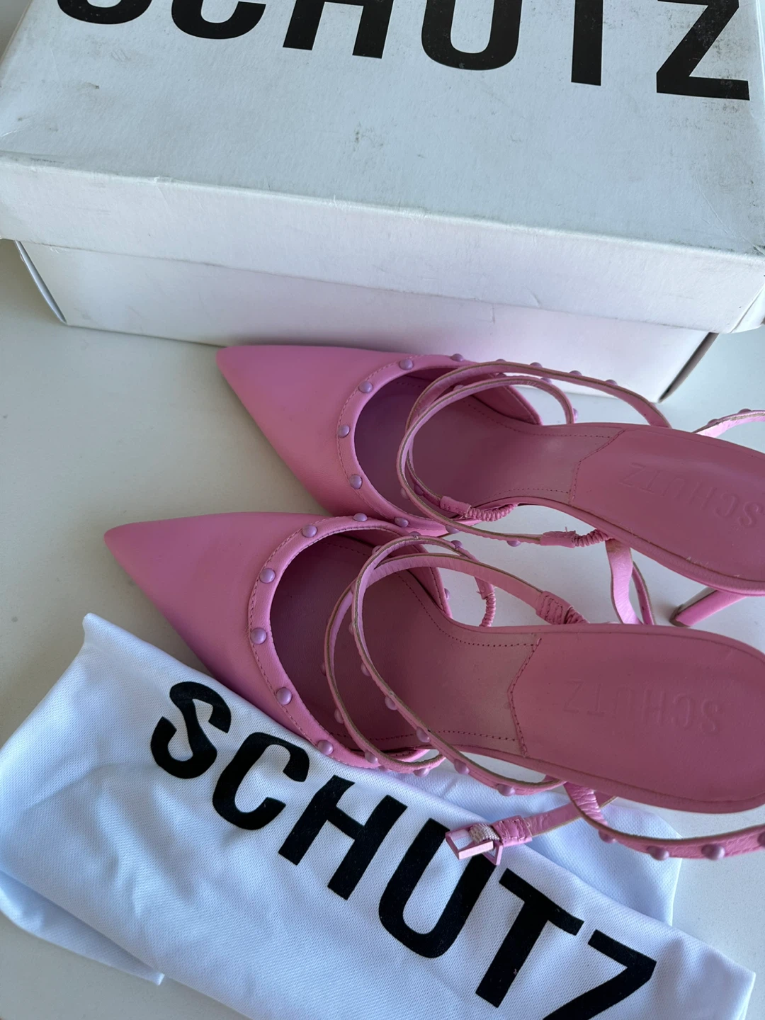 Schutz Pink Studded Ankle Strap Heels - Size 7.5 🏆 - photo 2