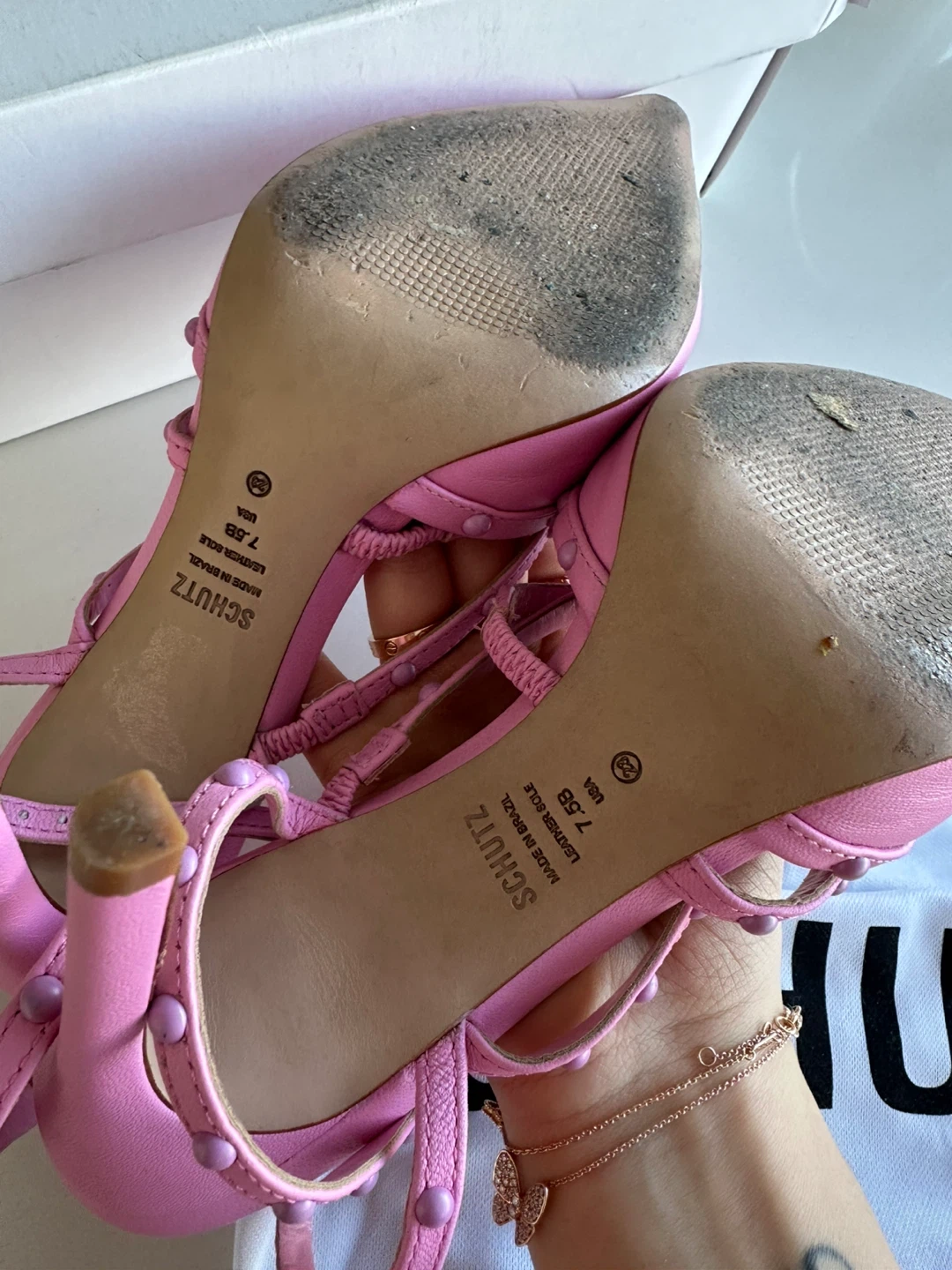 Schutz Pink Studded Ankle Strap Heels - Size 7.5 🏆 - photo 3