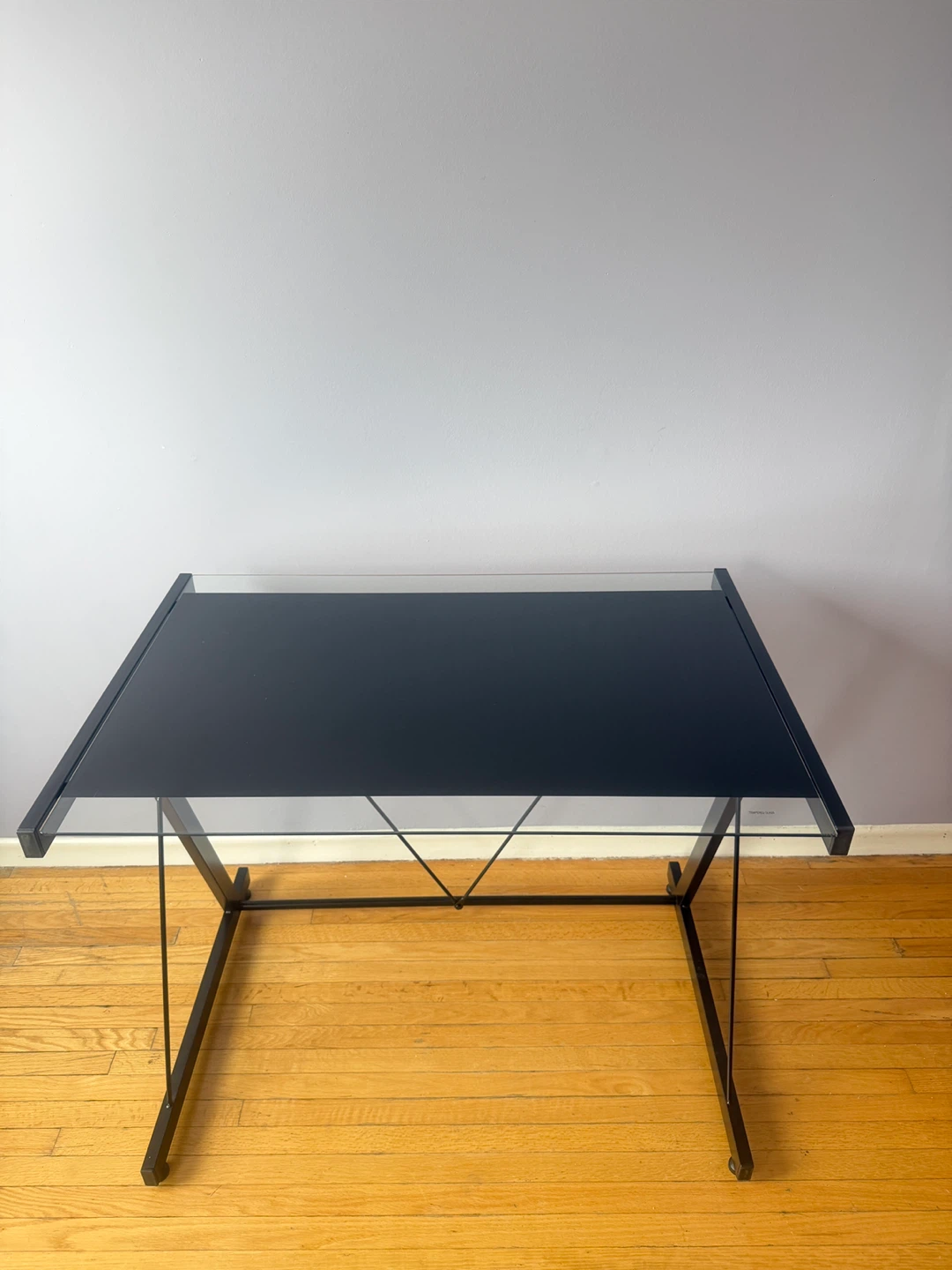Black Glass Top Desk with Metal Frame