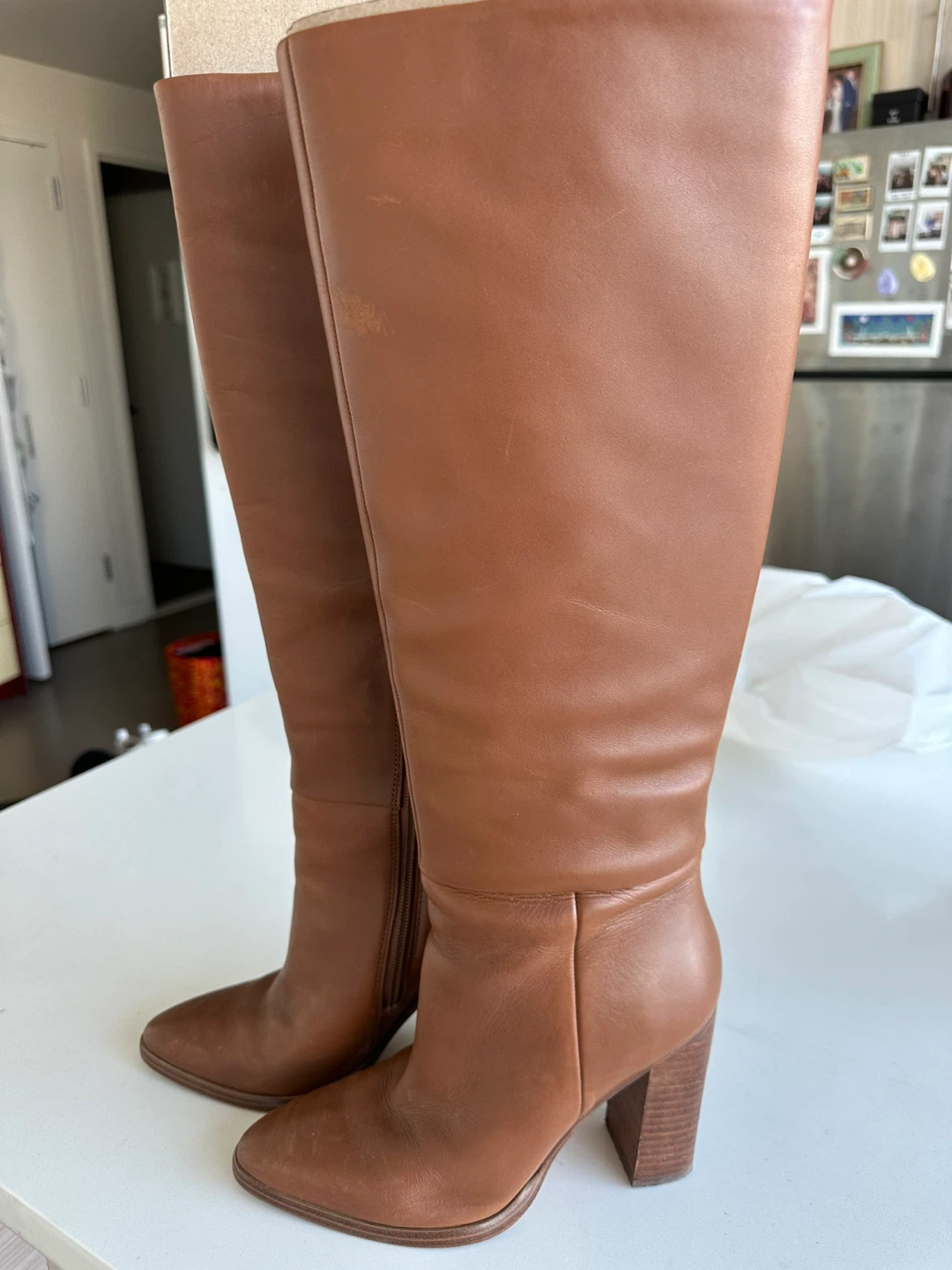 Marc Fisher LTD Brown Leather Knee-High Heeled Boots Size 7.5M 🏆 - photo 4